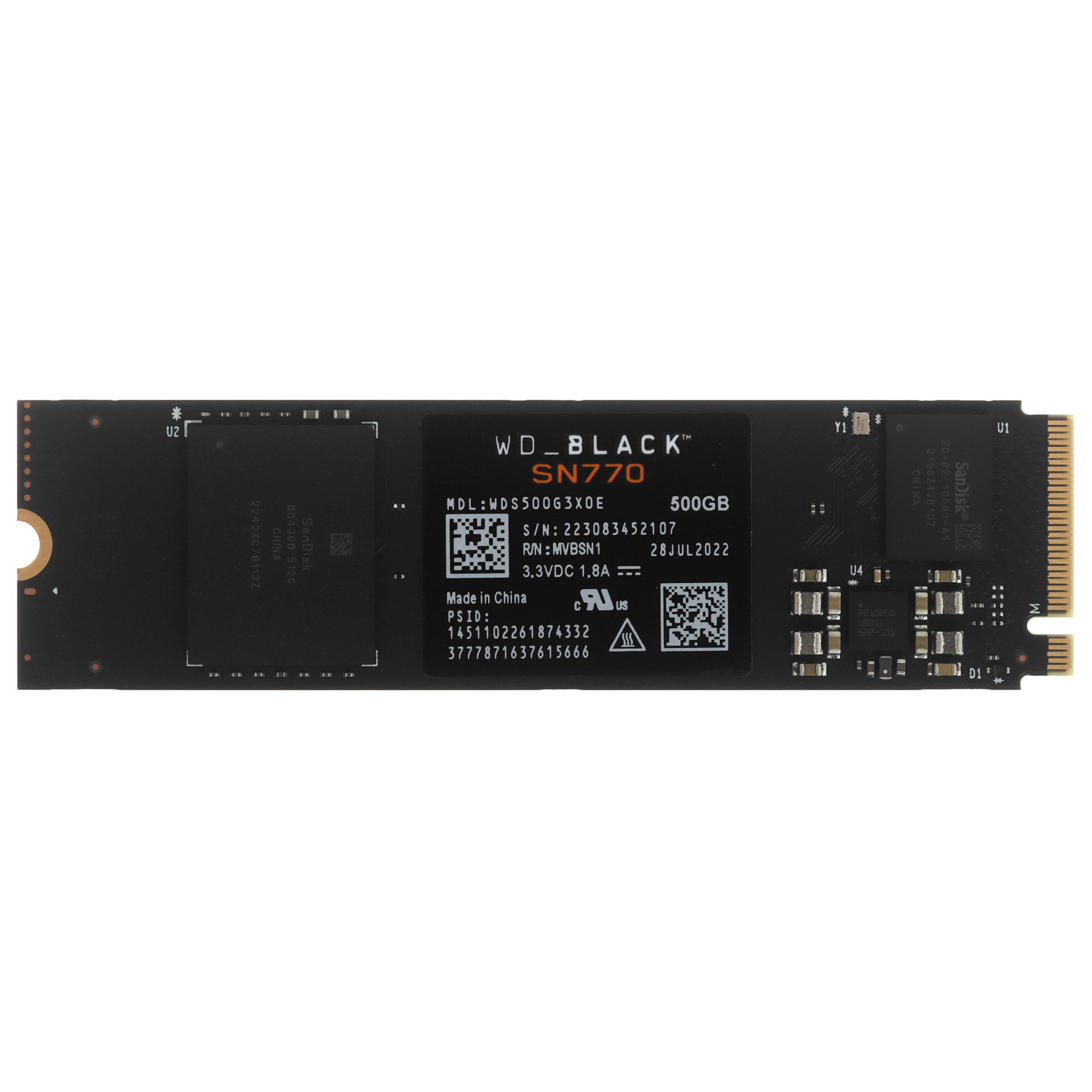 Накопитель SSD WD Black SN770 WDS500G3X0E, 500Gb, PCIe 4.0 x4, M.2 2280, NVMe, R/W 5000/4000