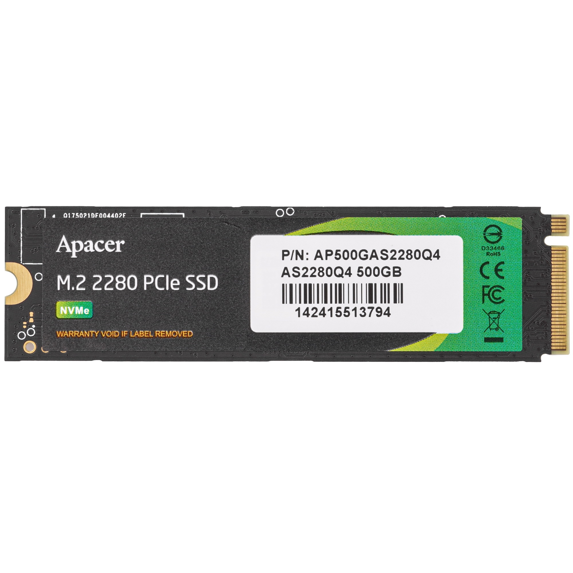 Накопитель SSD Apacer AS2280Q4, 500GB, PCIe 4.0 x4, M.2 2280, NVMe, R/W 4500/2500, с радиатором