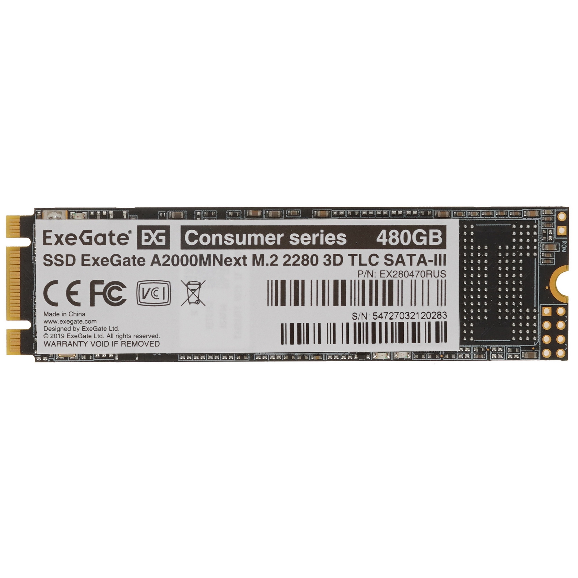 Накопитель SSD ExeGate Next A2000TS480, 480Gb, M.2 2280, SATA III, R/W 563/497