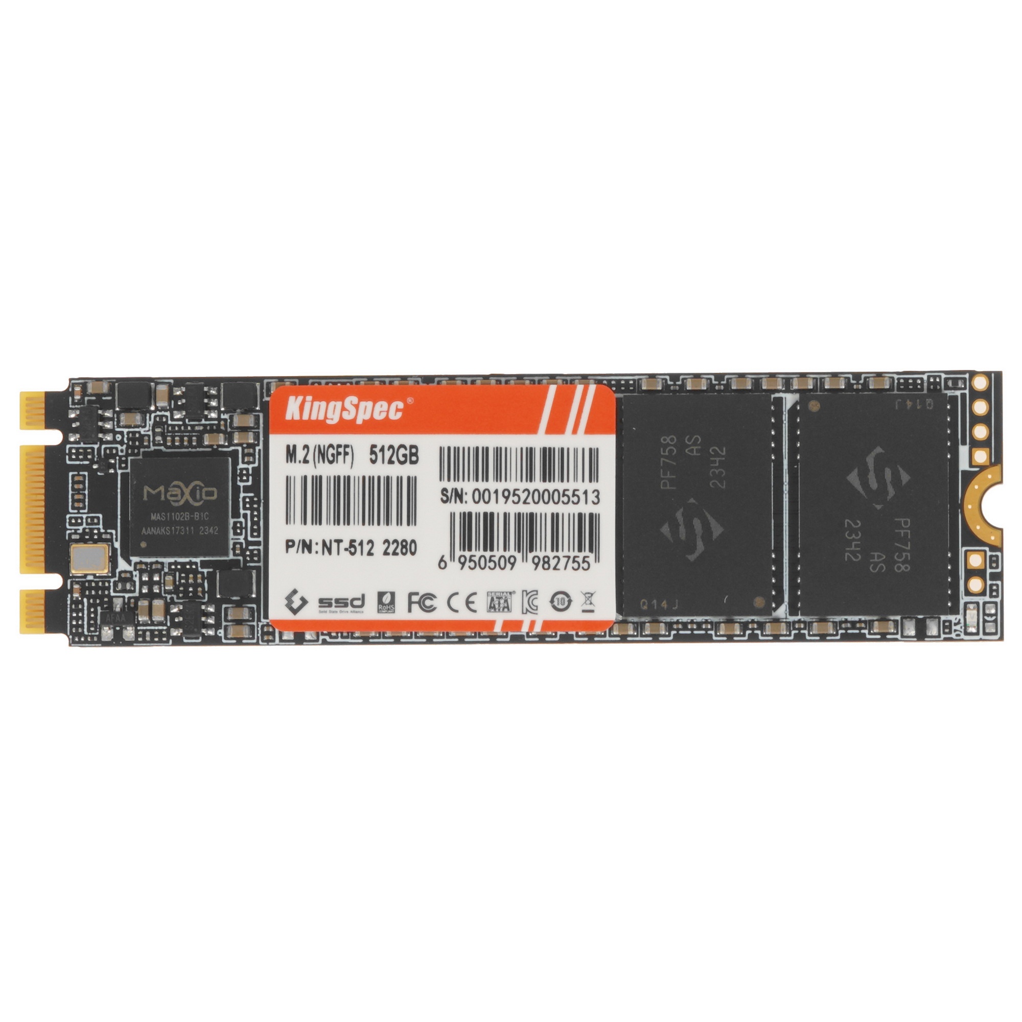 Накопитель SSD KingSpec NT-512, 512GB, SATA 3, M.2 2280, R/W 570/450