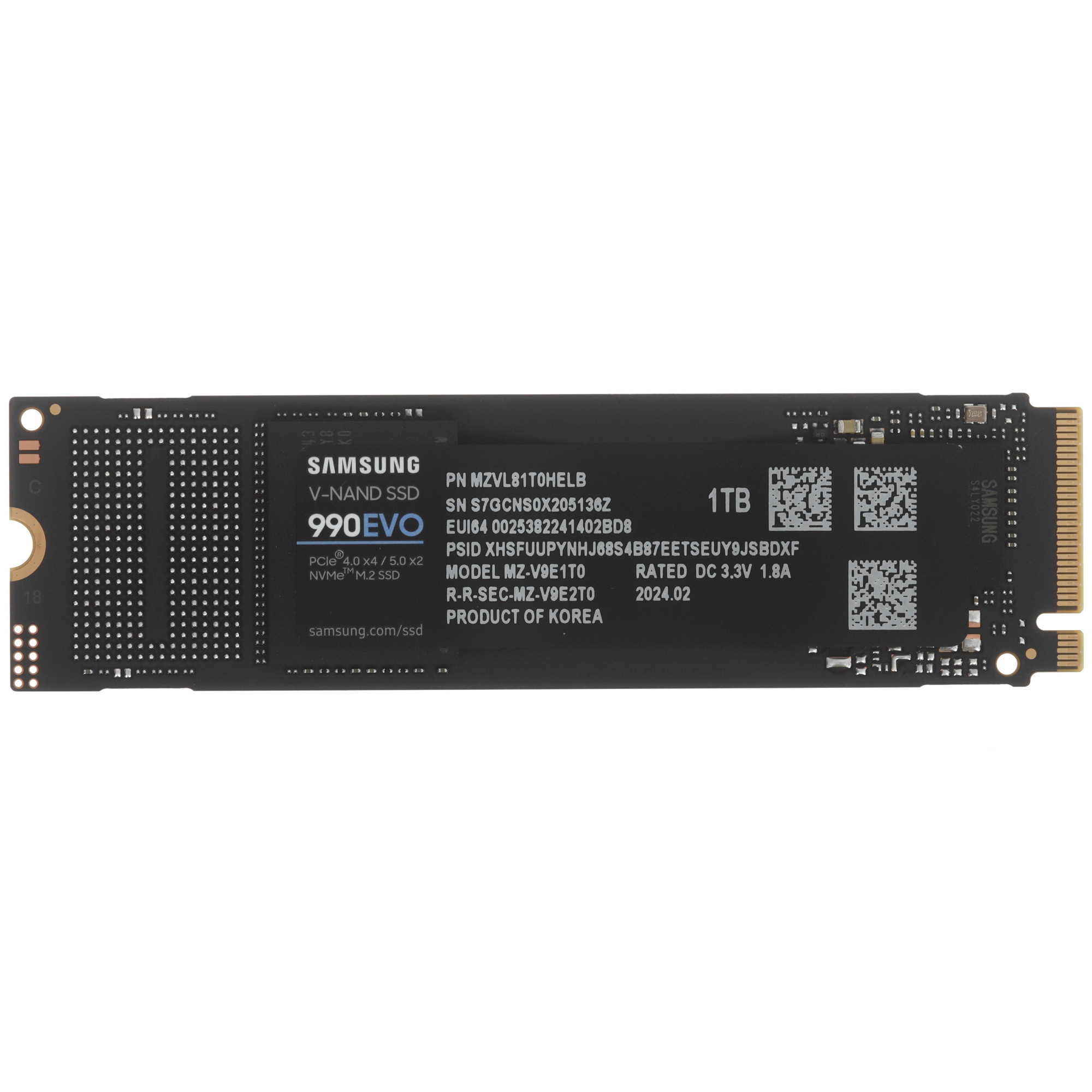 Накопитель SSD Samsung 990 EVO, 1024GB, PCIe 4.0 x4, M.2 2280, NVMe, R/W 5000/4200