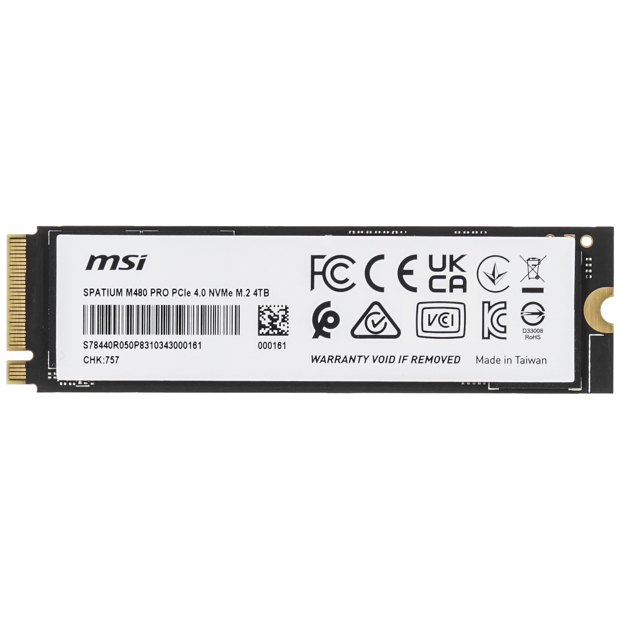 Накопитель SSD MSI SPATIUM M480 PRO, 4TB, PCIe 4.0 x4, M.2 2280, NVMe, R/W 7400/7000