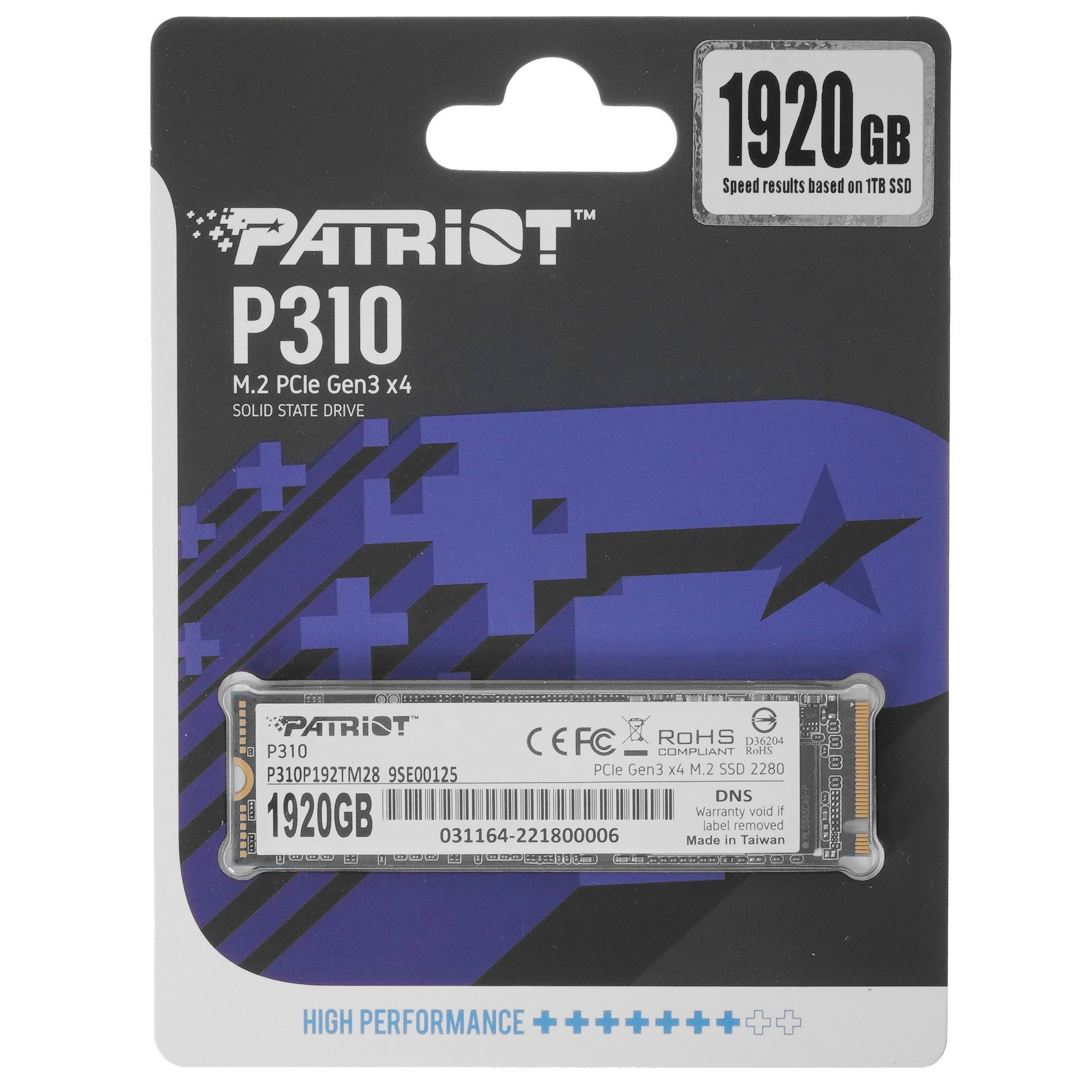 Накопитель SSD Patriot PCIe 3.0 x4 1920GB P310P192TM28 P310 M.2 2280
