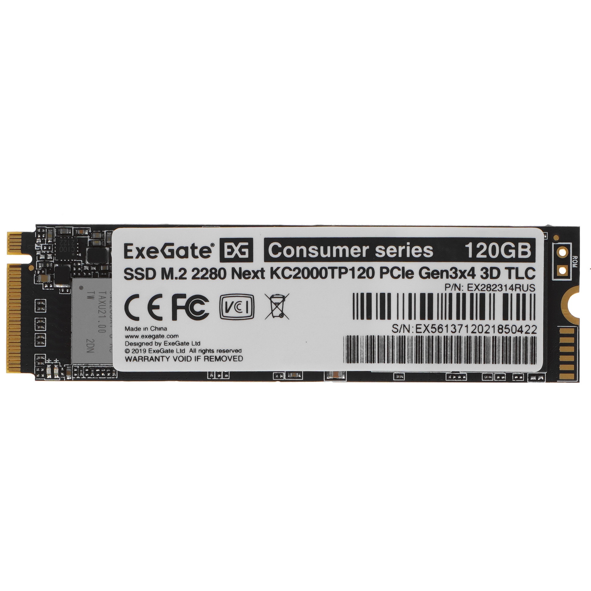 Накопитель SSD ExeGate Next KC2000TP120, 120Gb, M.2 2280, PCIe 3.0 x4, NVMe, R/W 1100/550