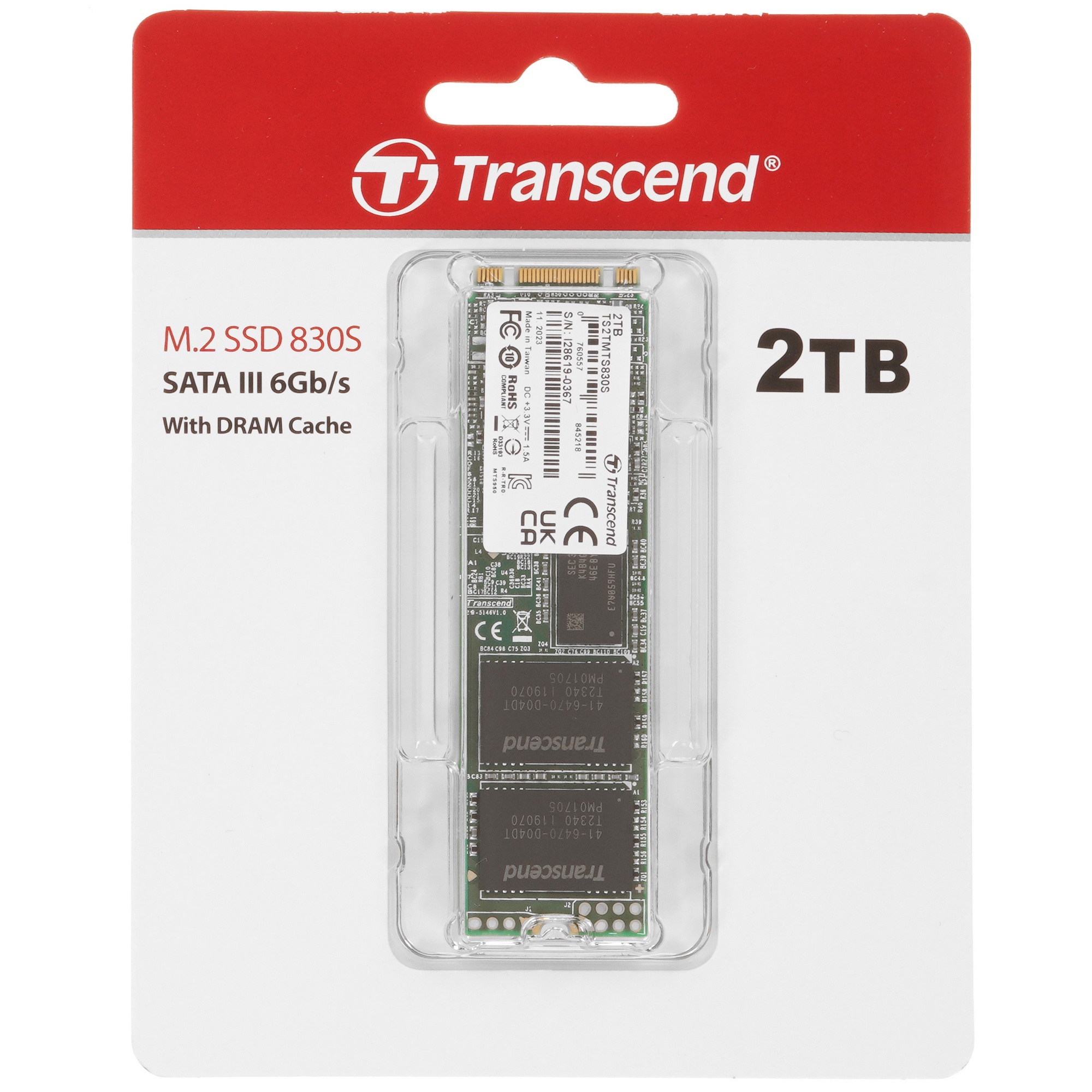 Накопитель SSD Transcend MTS830S, 2Tb, M.2 SATA III, R/W 560/520