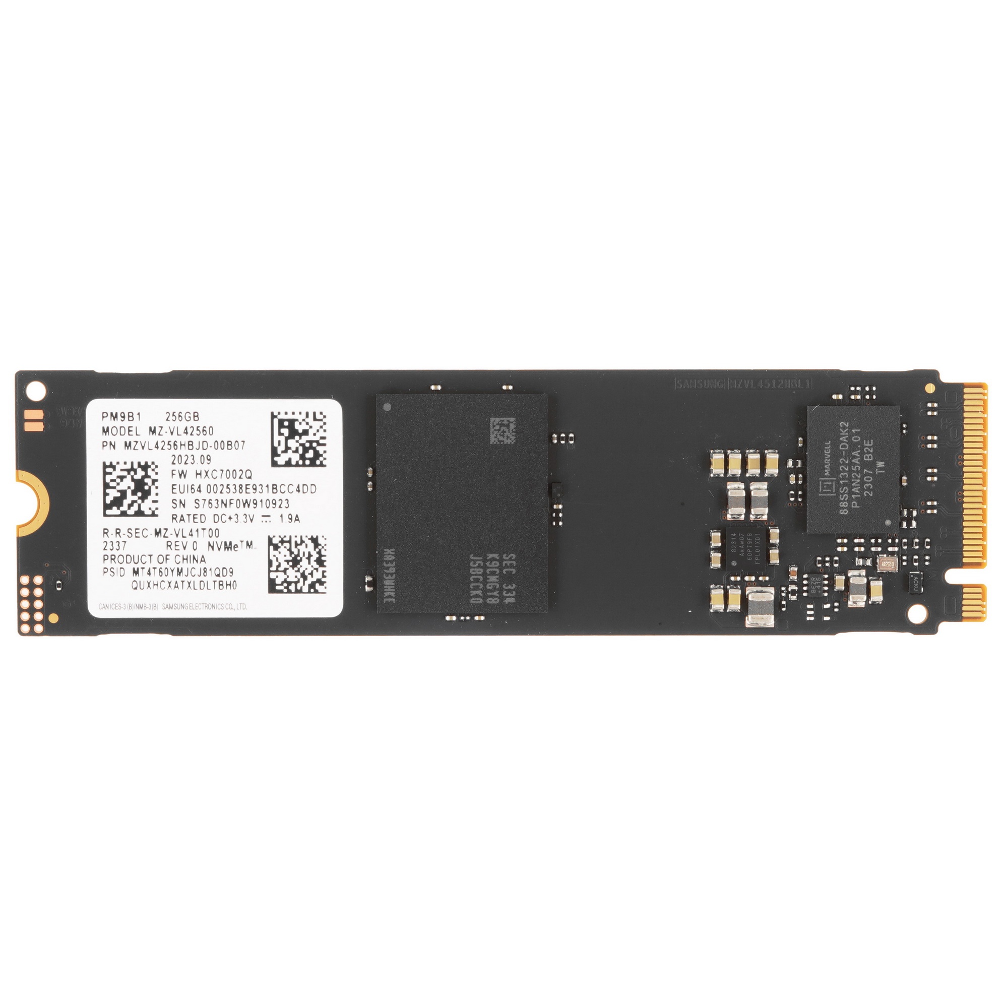Накопитель SSD Samsung PM9B1, 256GB, PCIe 4.0 x4, M.2 2280, NVMe, R/W 3300/1250