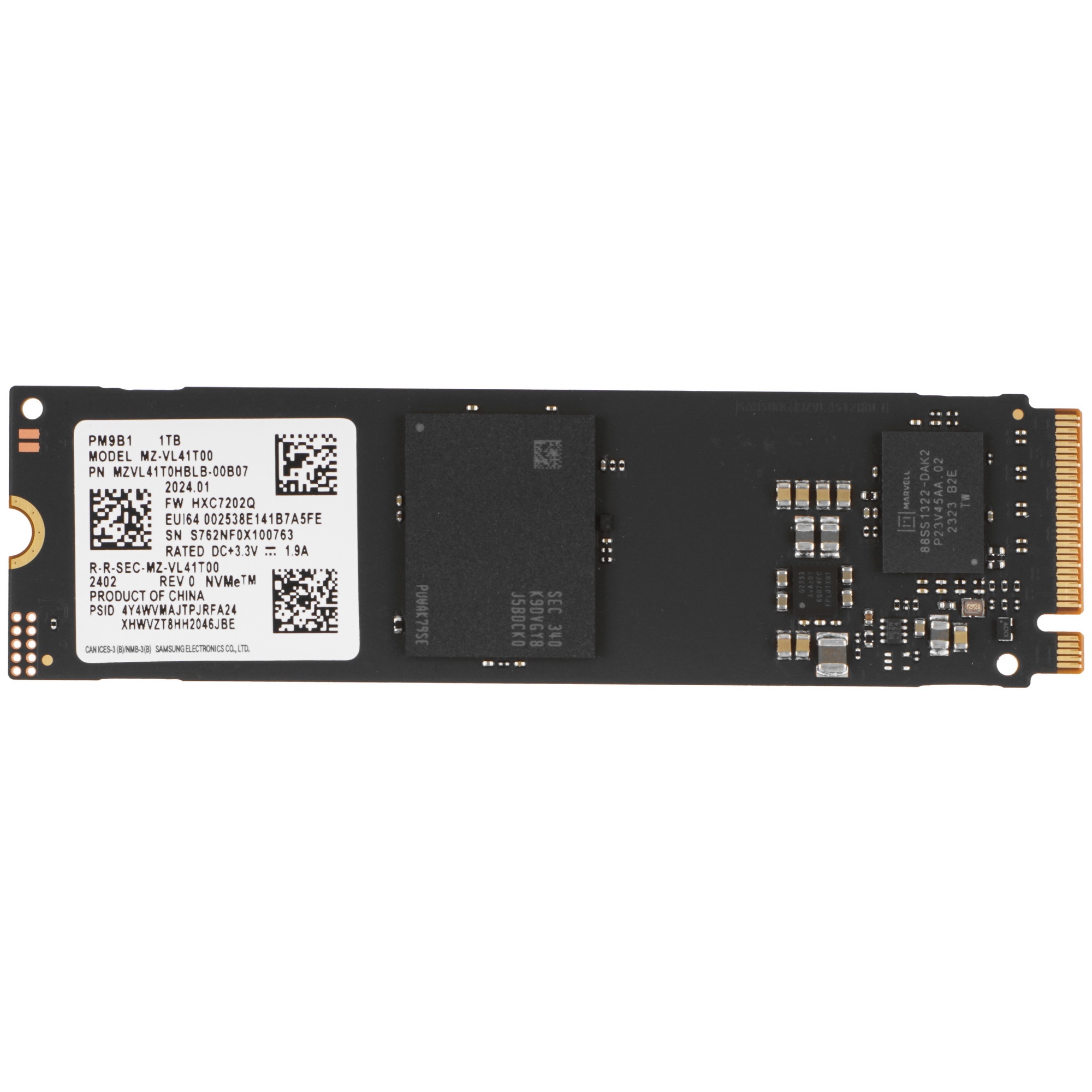 Накопитель SSD Samsung PM9B1, 1Tb, M.2 2280, PCIe 4.0 x4, NVMe, R/W 3600/3000