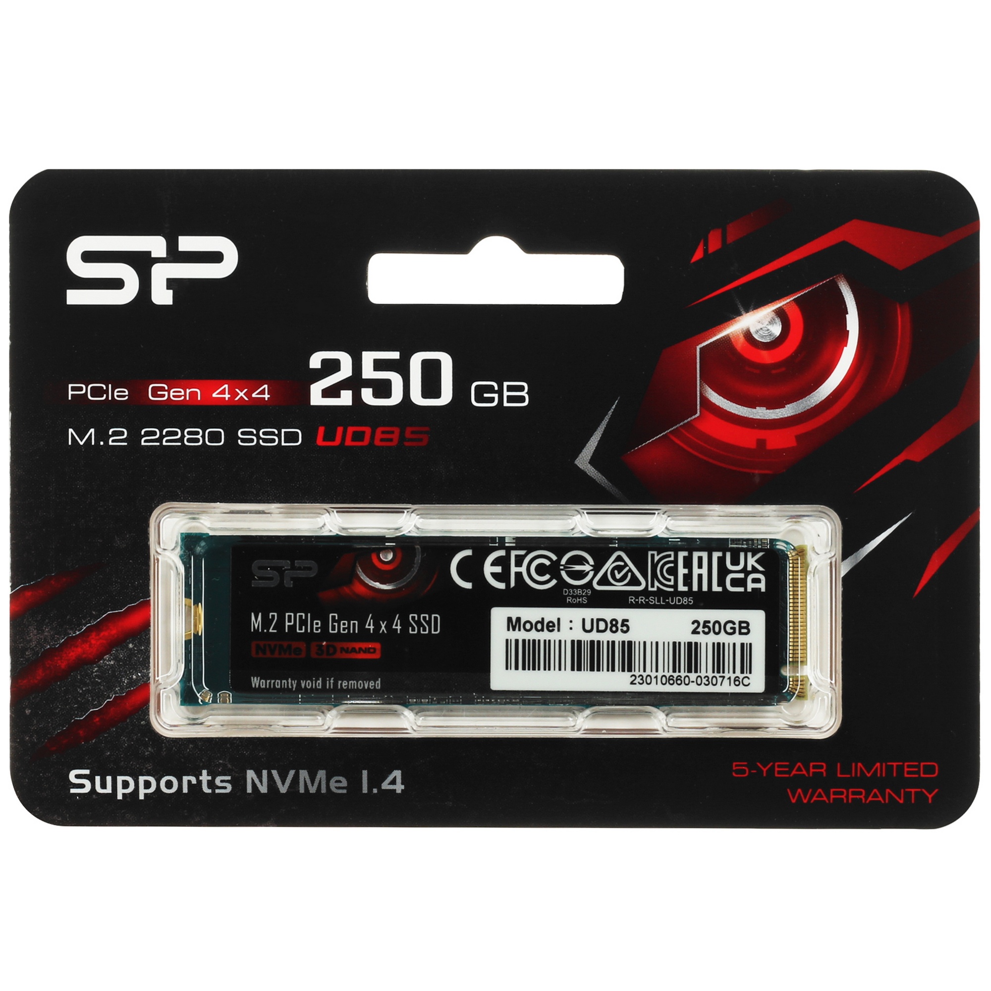 Накопитель SSD 250GB Silicon Power UD85, M.2 2280, PCI-E 4x4 [R/W - 3300/1300 MB/s]