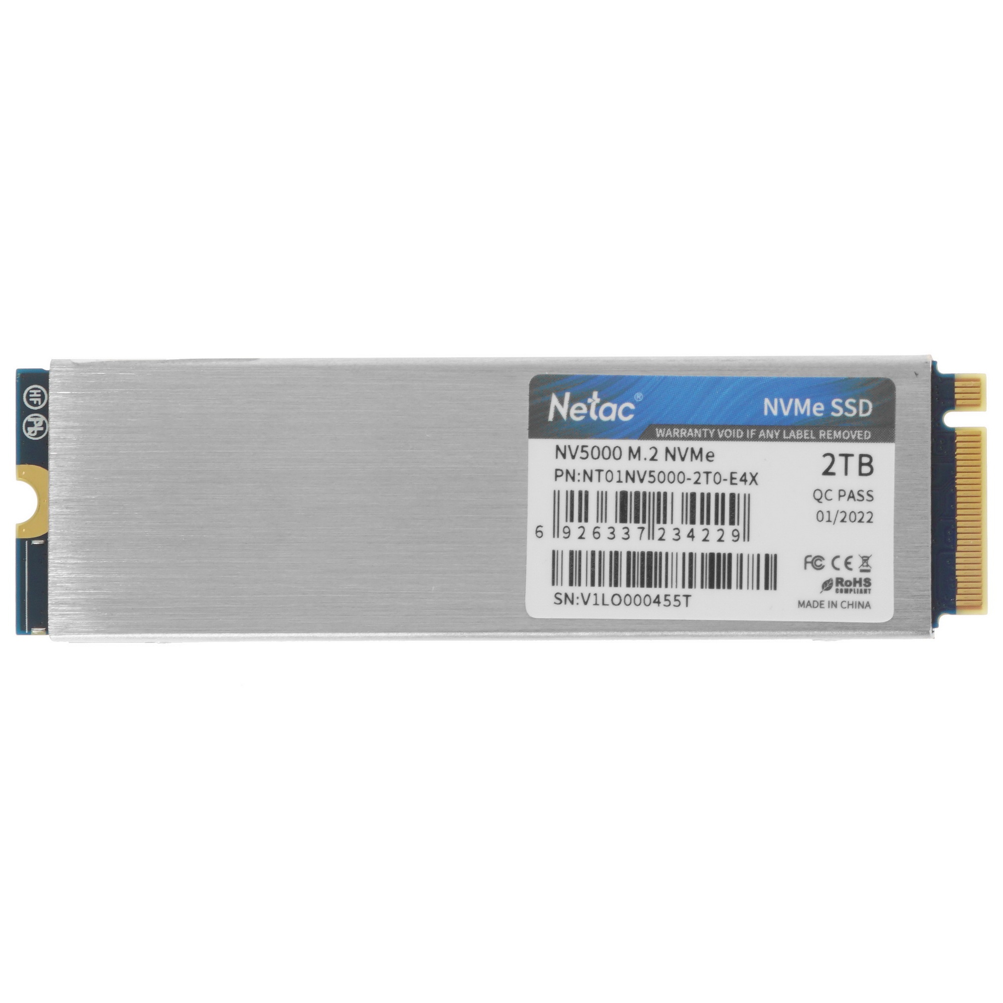 Накопитель SSD Netac NV5000, 2TB, M.2 2280, PCIe 4.0 x4, NVMe, R/W 5000/4400, с радиатором