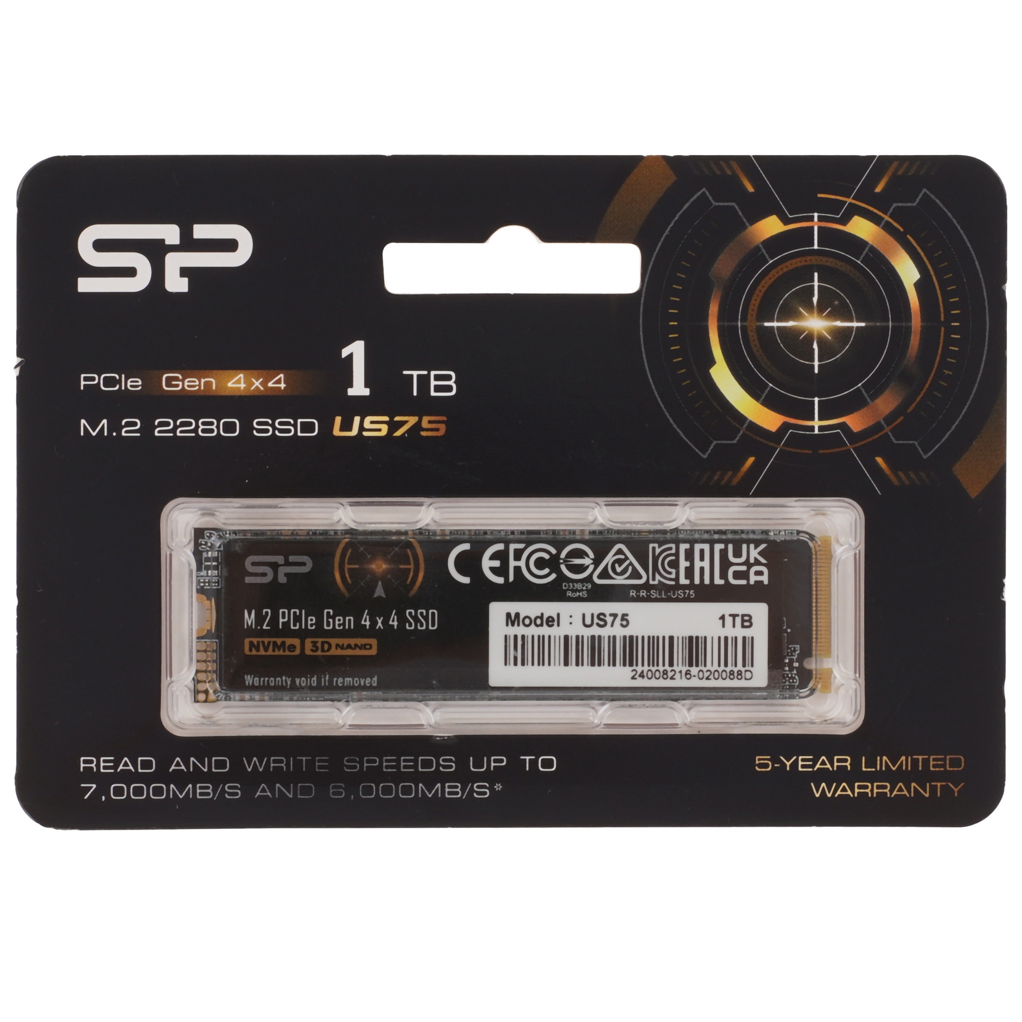 Накопитель SSD Silicon Power US75, 1000GB, M.2 2280, PCIe 4.0 x4, NVMe, R/W 7000/6000