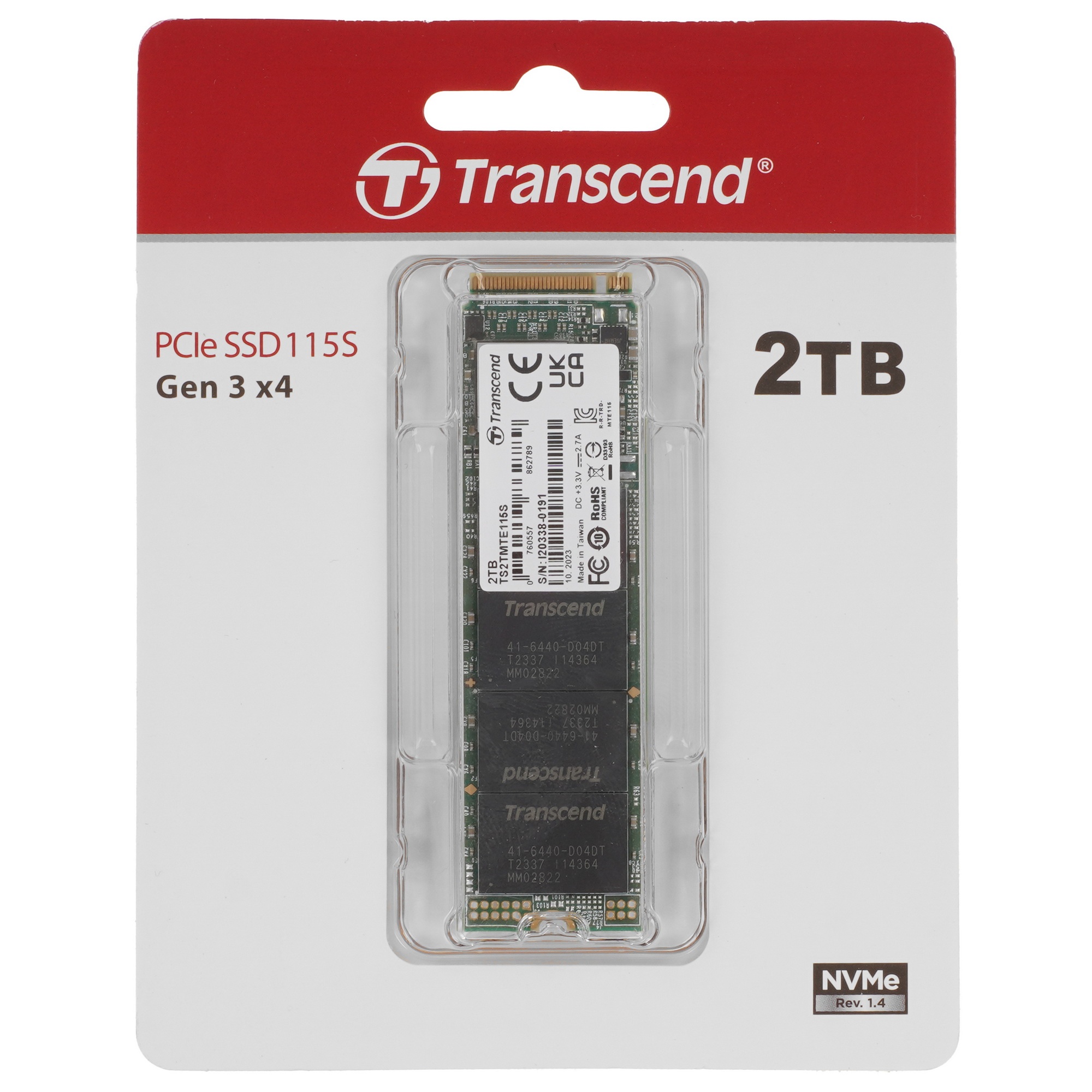 Накопитель SSD Transcend 115S, 2Tb, M.2 2280, PCIe, R/W 3200/1900