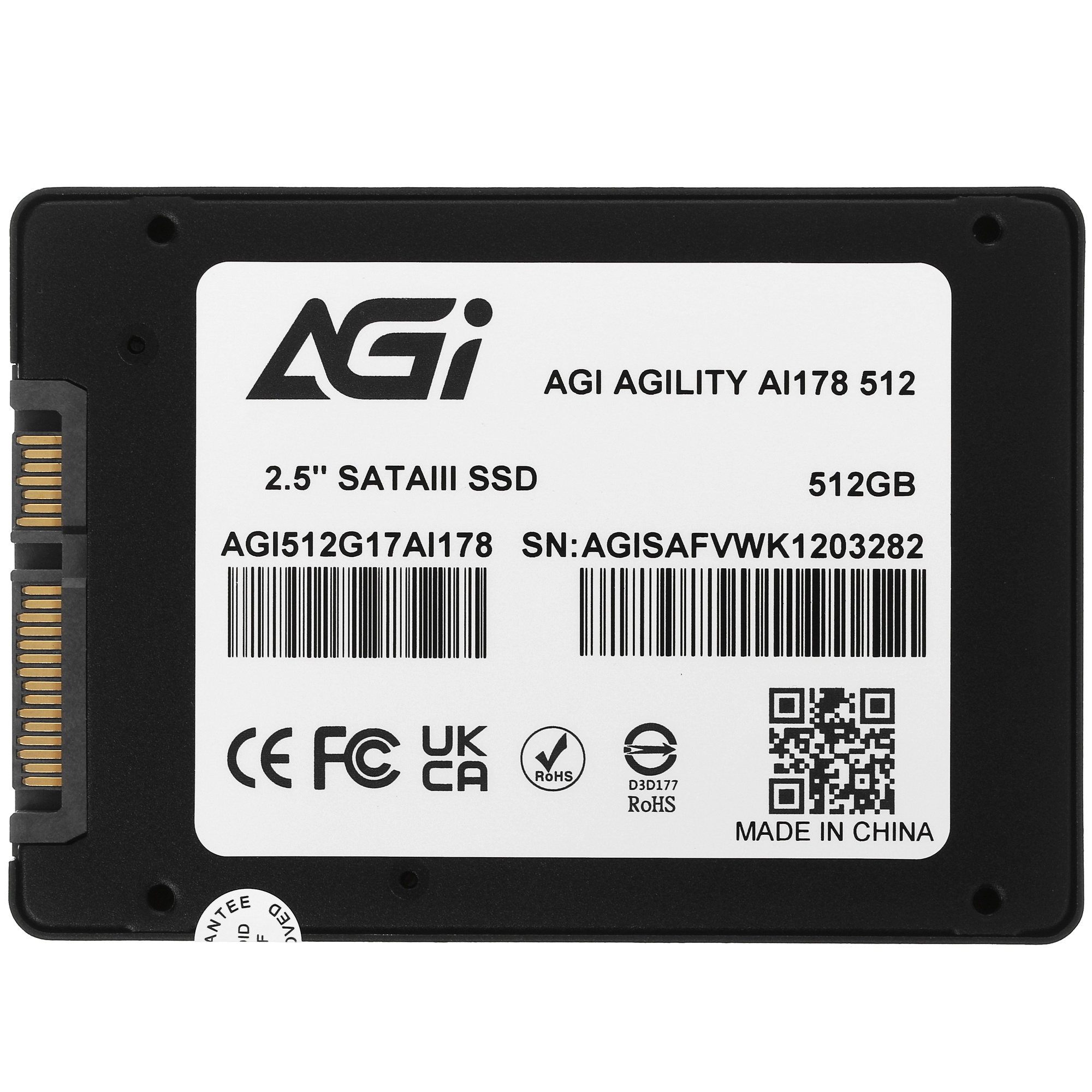 Накопитель SSD AGI 512GB AI178 Client SSD SATA 2.5"; 6Gb/s, 538/486, IOPS 41/78K, MTBF 1.6M, 3D TLC,