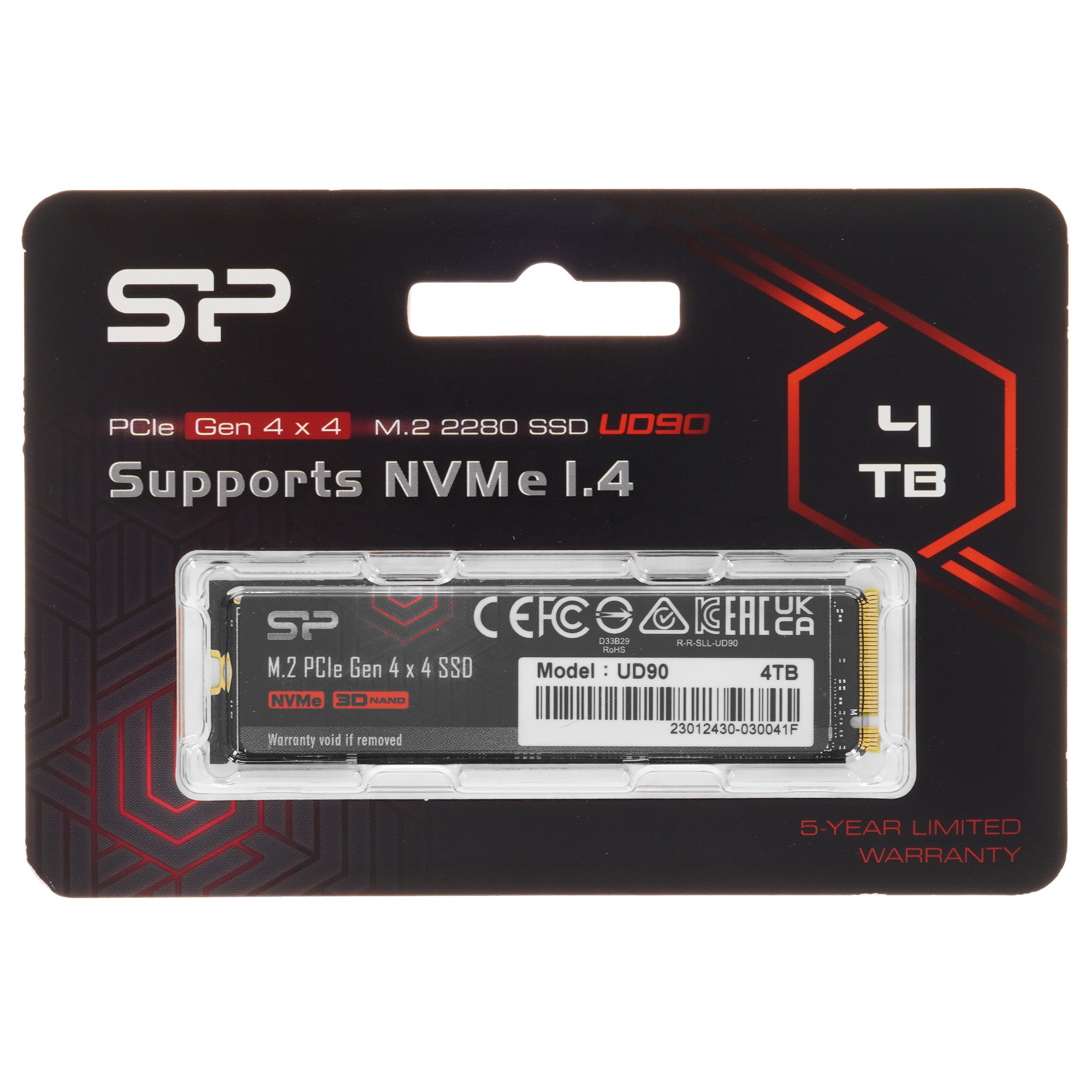 Накопитель SSD Silicon Power UD90, 4Tb, PCIe 4.0 x4, M.2 2280, NVMe, R/W 5000/4800