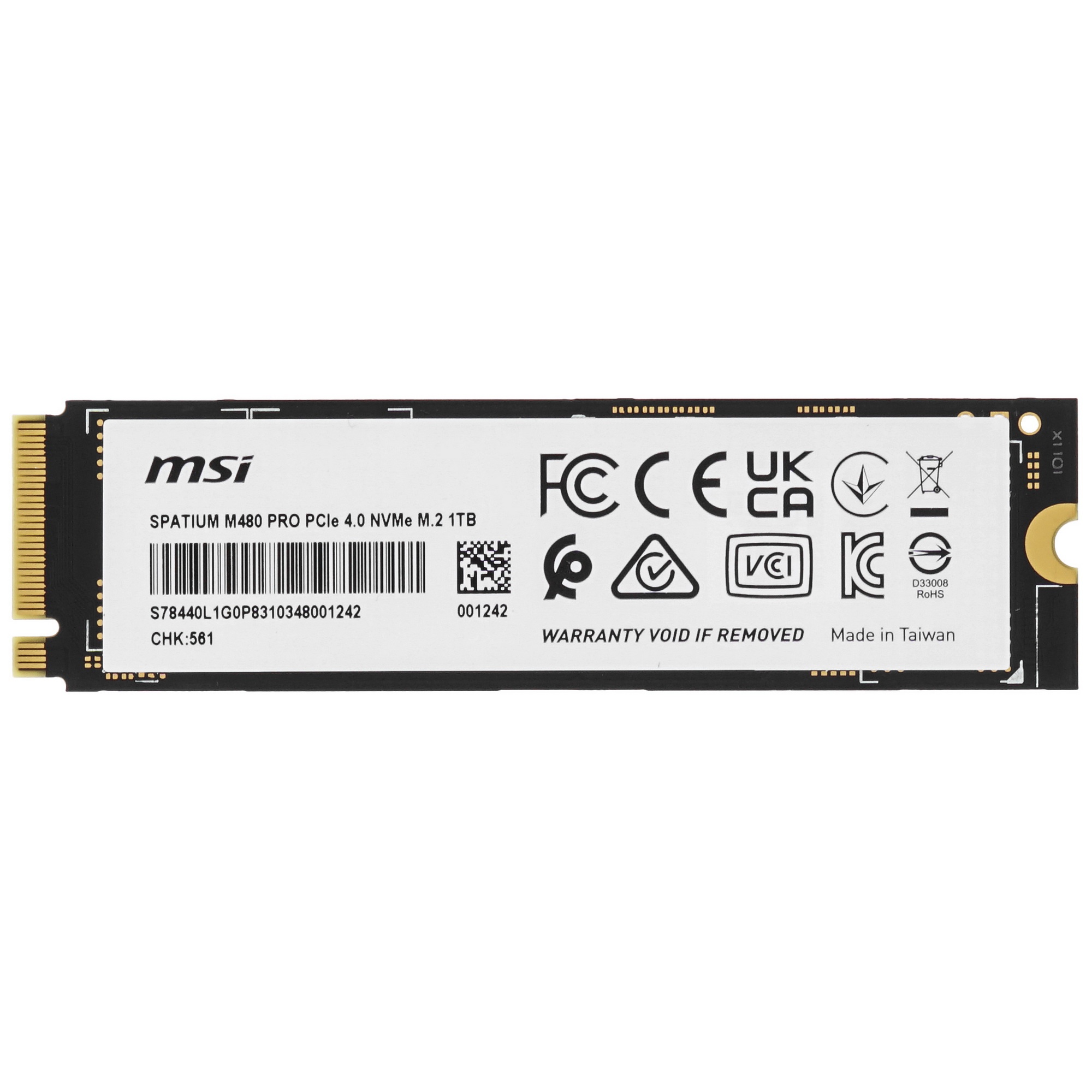 Накопитель SSD MSI SPATIUM M480 PRO, 1000GB, M.2 2280, PCIe 4.0 x4, NVMe, R/W 7400/6000
