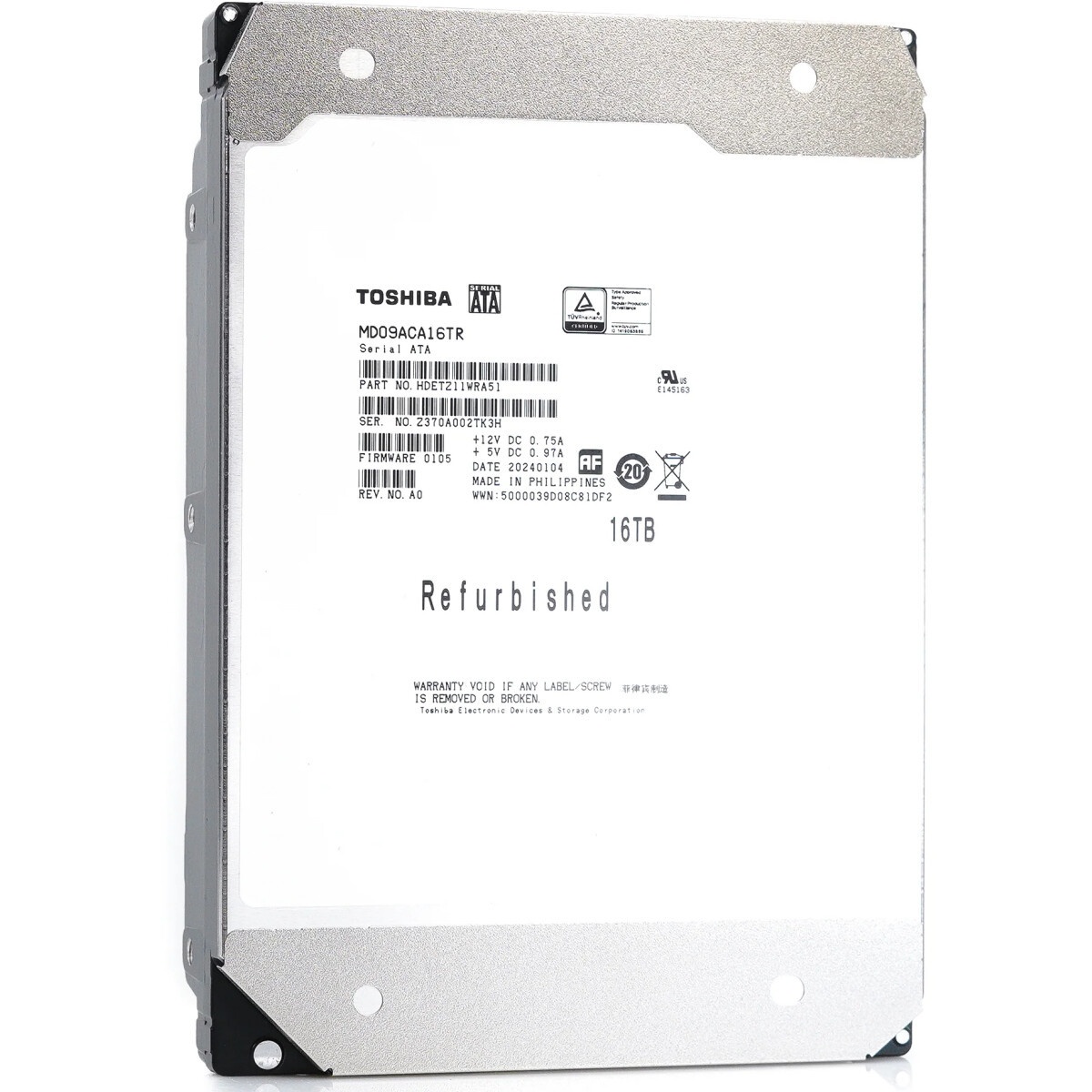 Жесткий диск HDD Toshiba MD09 SATA3 16Tb 3.5" 7200 512Mb OFFICIAL RECERTIFIED 1 year warranty (repla