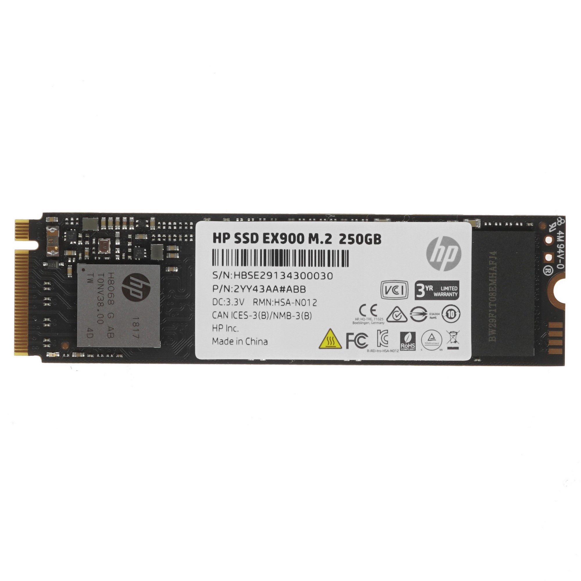 Накопитель SSD 250GB Hewlett-Packard EX900 M.2, NVMe 3D TLC [R/W - 2100/1300 MB/s]