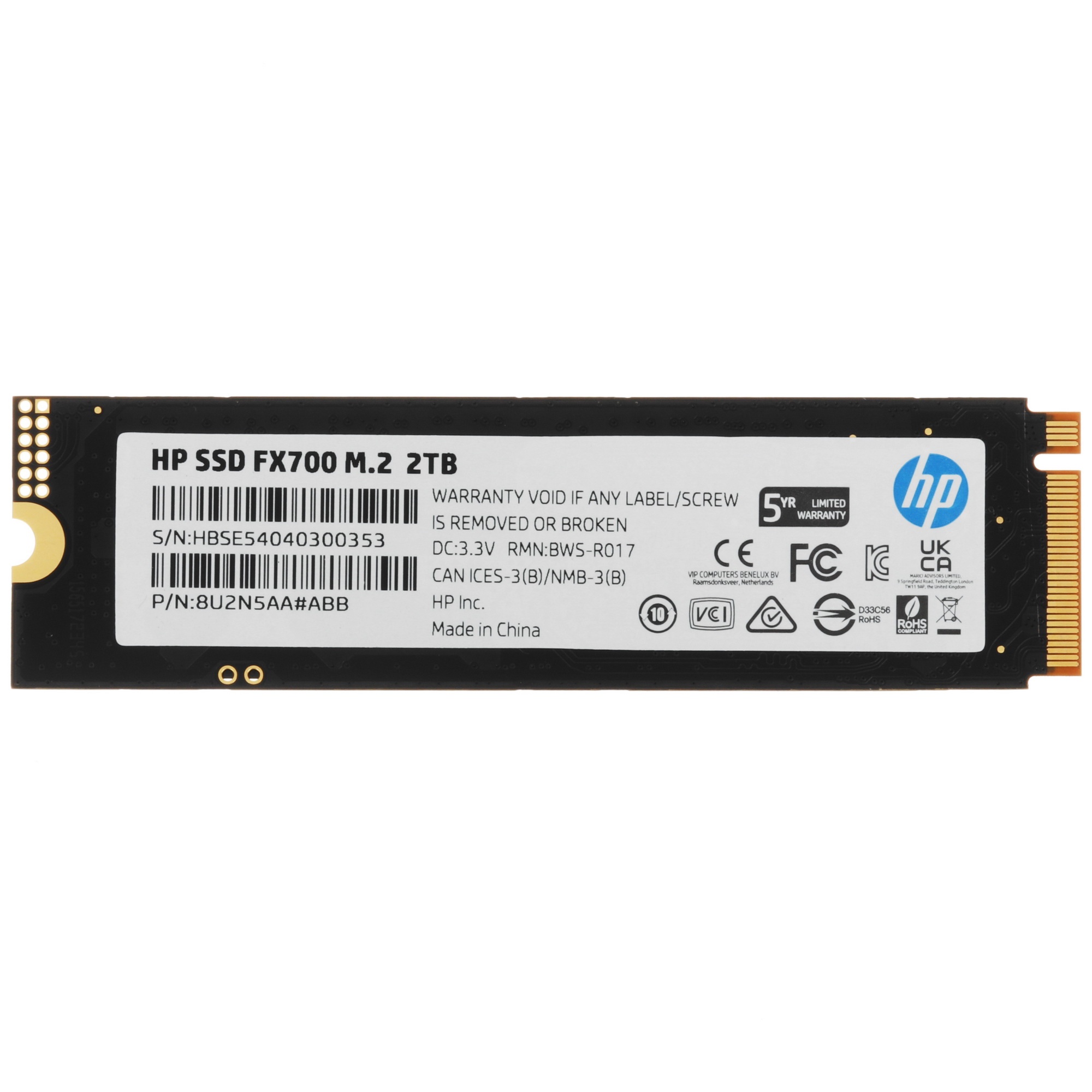 Накопитель SSD HP FX700, 2TB, M.2 2280, PCIe 4.0 x4, NVMe, R/W 7200/6200, с радиатором