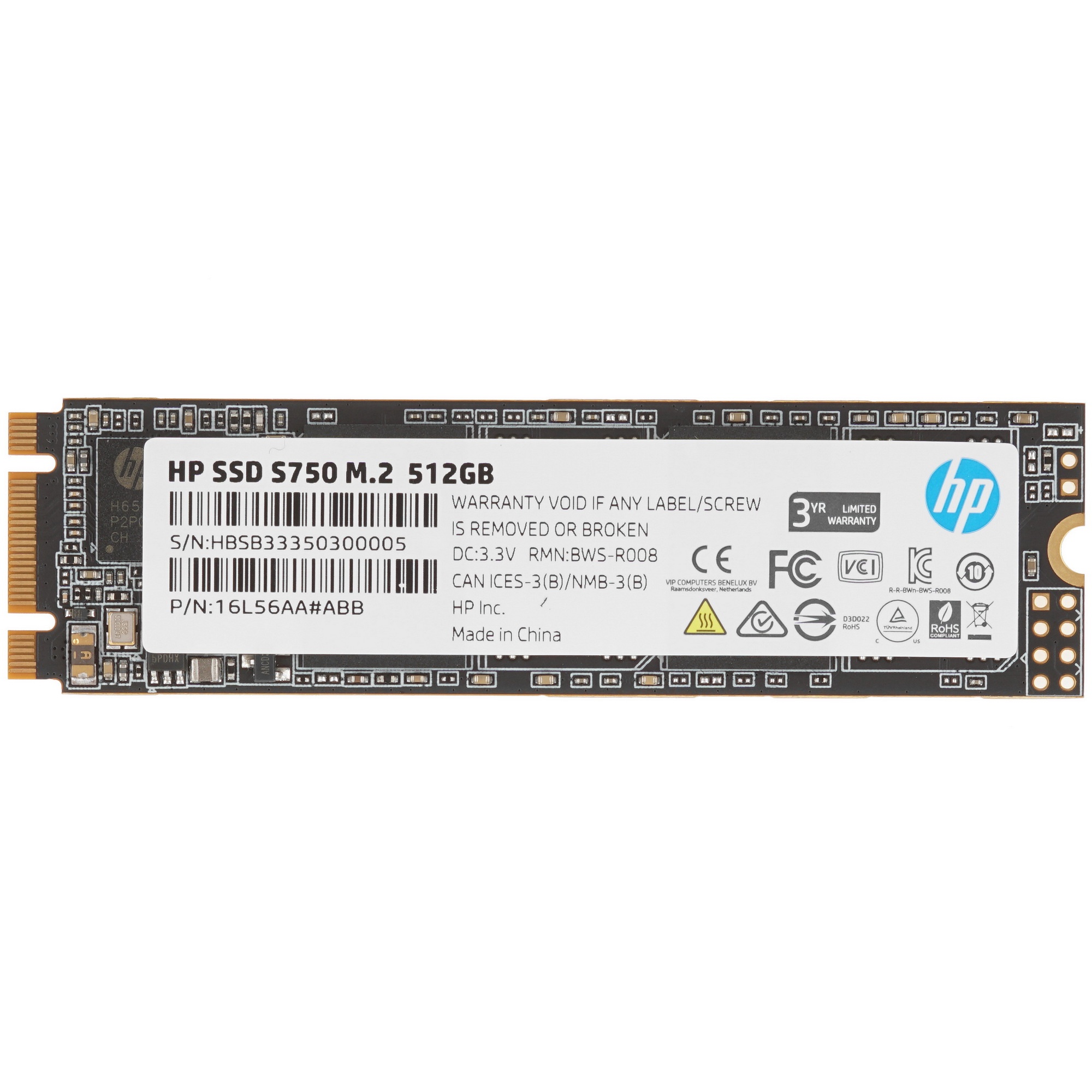 Твердотельный диск 512GB Hewlett-Packard S750 2.5", SATA III, 3D TLC [R/W - 560/520 MB/s]