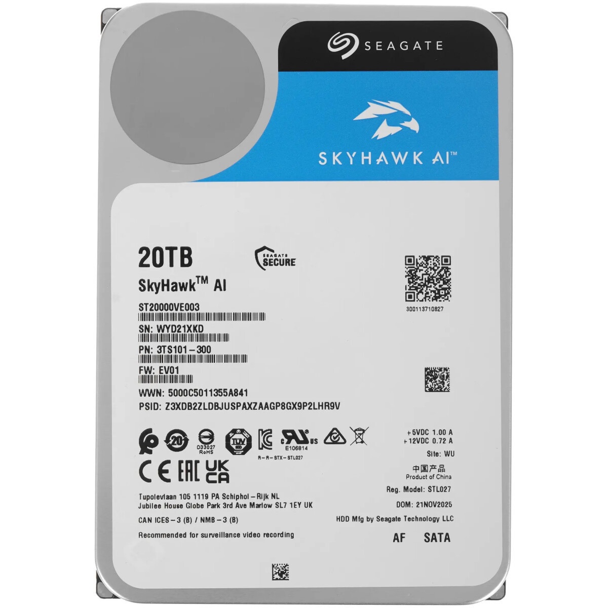Жесткий диск Seagate 3.5" 20TB SkyHawk AI Surveillance ST20000VE004