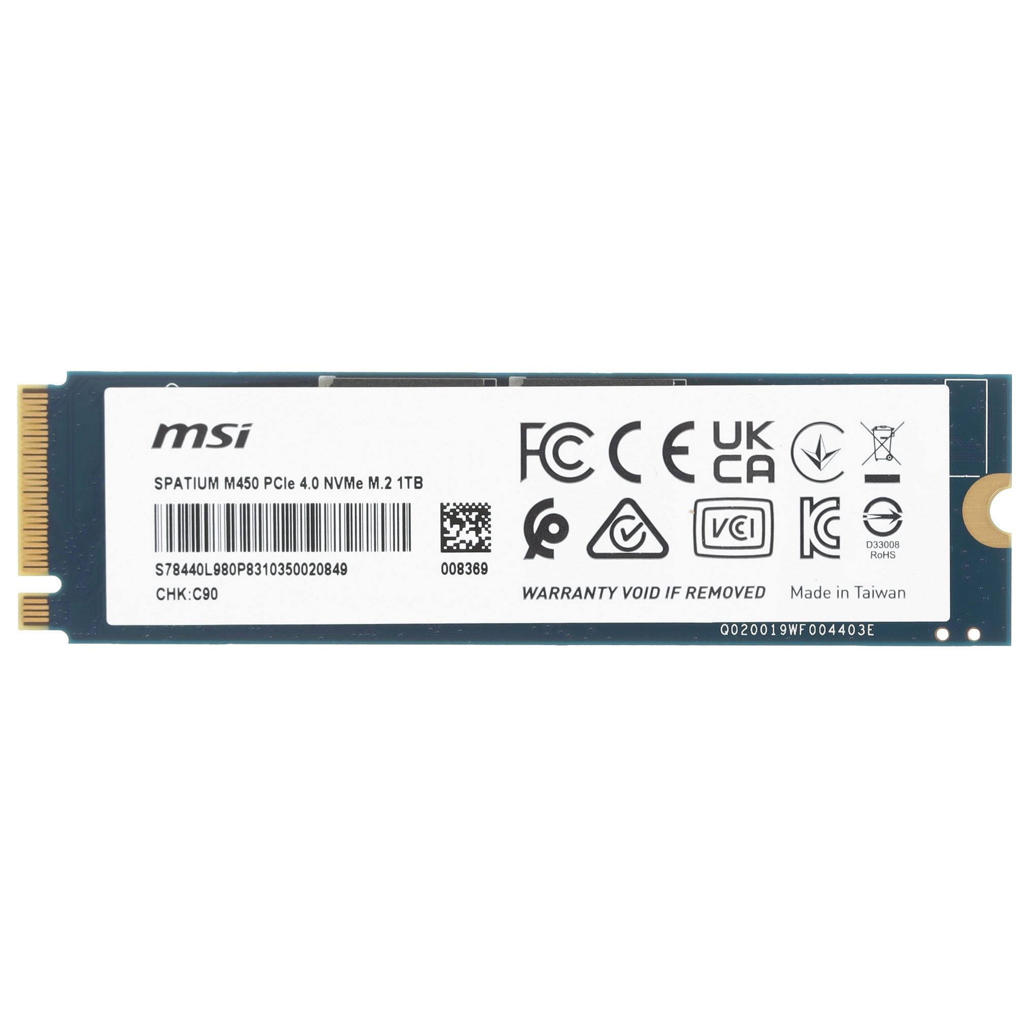 Накопитель SSD MSI 1TB SPATIUM M450 PCIE 4.0 NVME M.2