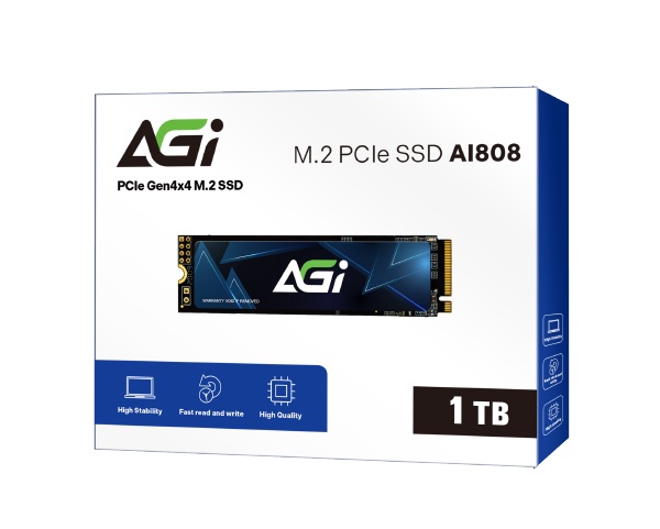 Накопитель SSD AGI AI808, 1Tb, PCIe 4.0 x4, M.2 2280, NVMe, R/W 3800/2700
