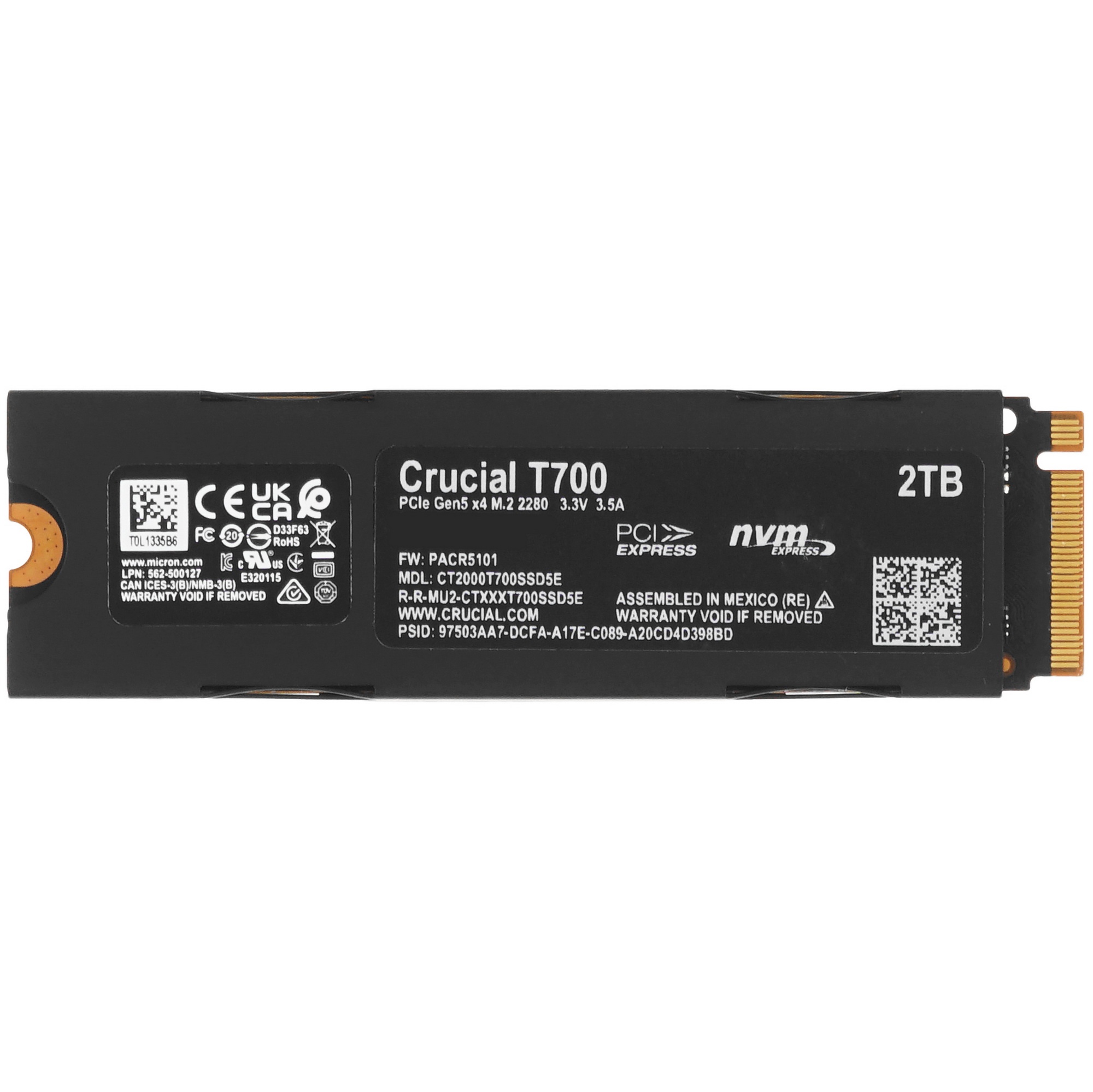 Твердотельный накопитель SSD Crucial T700 2TB PCIe Gen5 NVMe M.2 SSD with heatsink CT2000T700SSD5