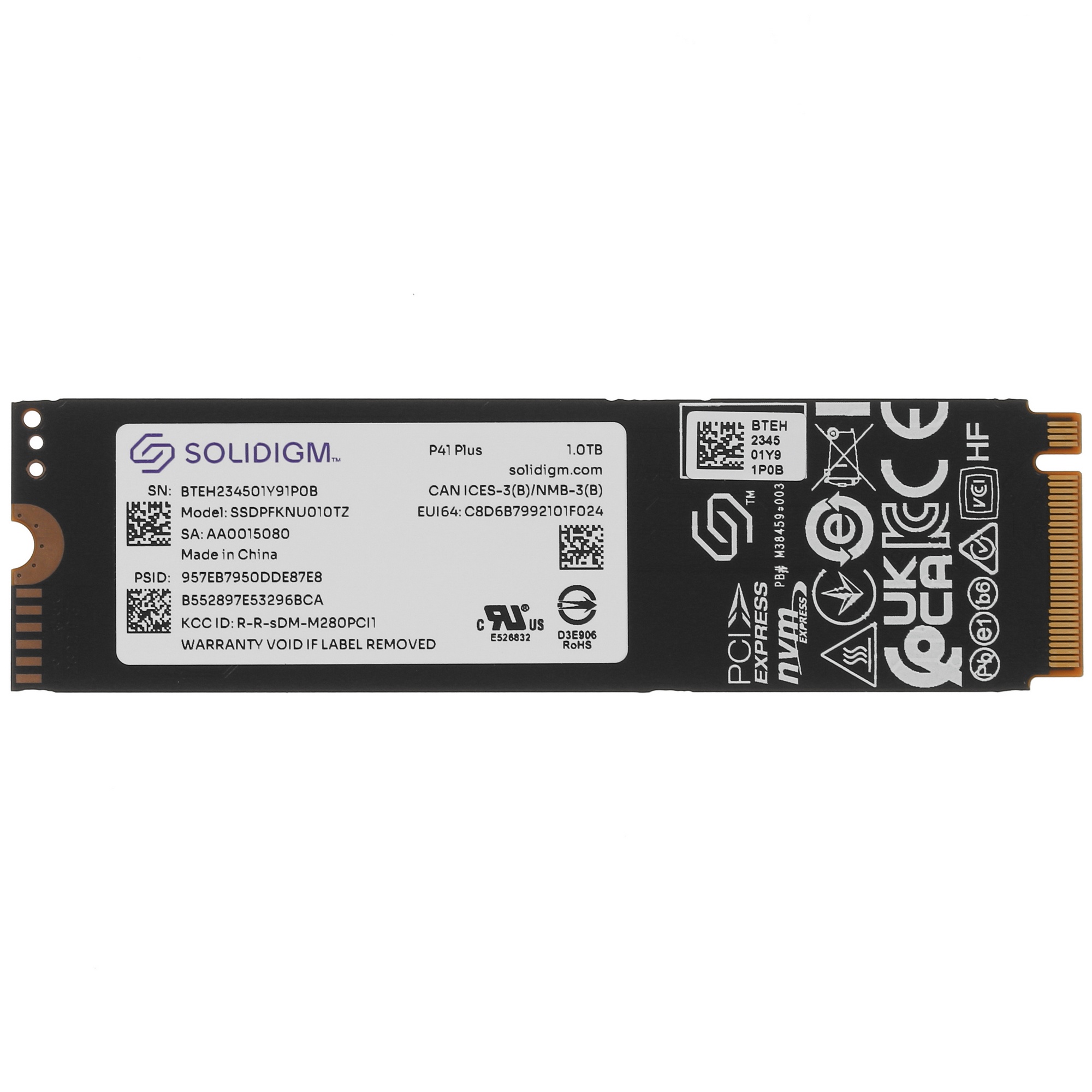 Накопитель SSD Solidigm P41 Plus, 1000Gb, PCIe 4.0 x4, M.2 2280, NVMe, R/W 4125/2950