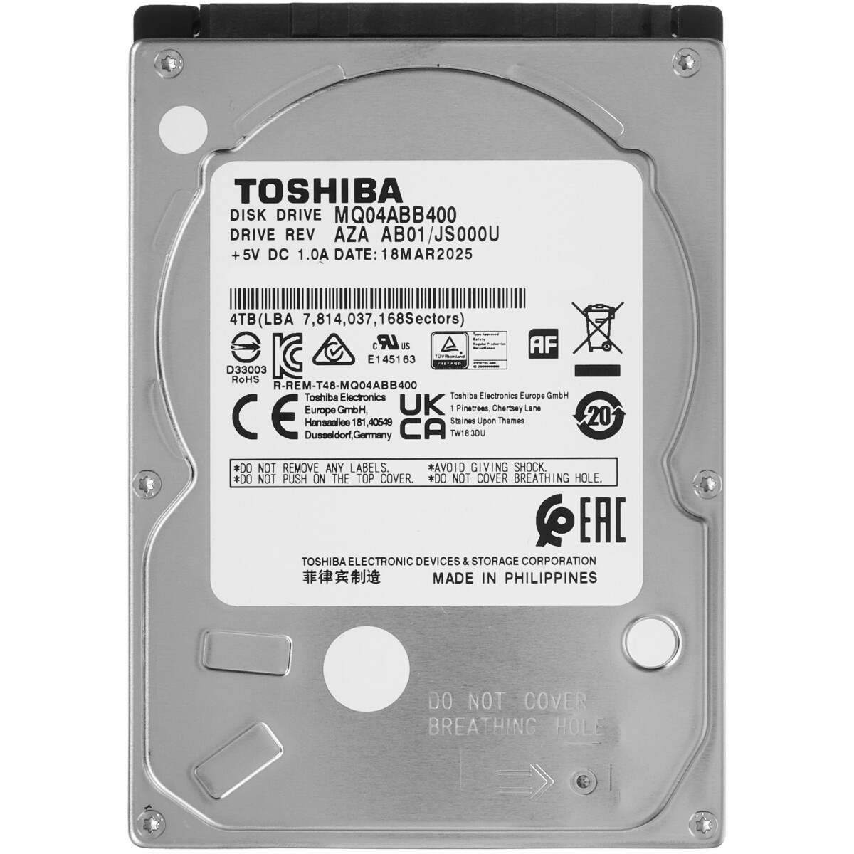 Жесткий диск Toshiba SATA 4TB 2.5" 6.0 Gbit/s 15mm 5400 rpm 128Mb OFFICIAL RECERTIFIED 1 year warran