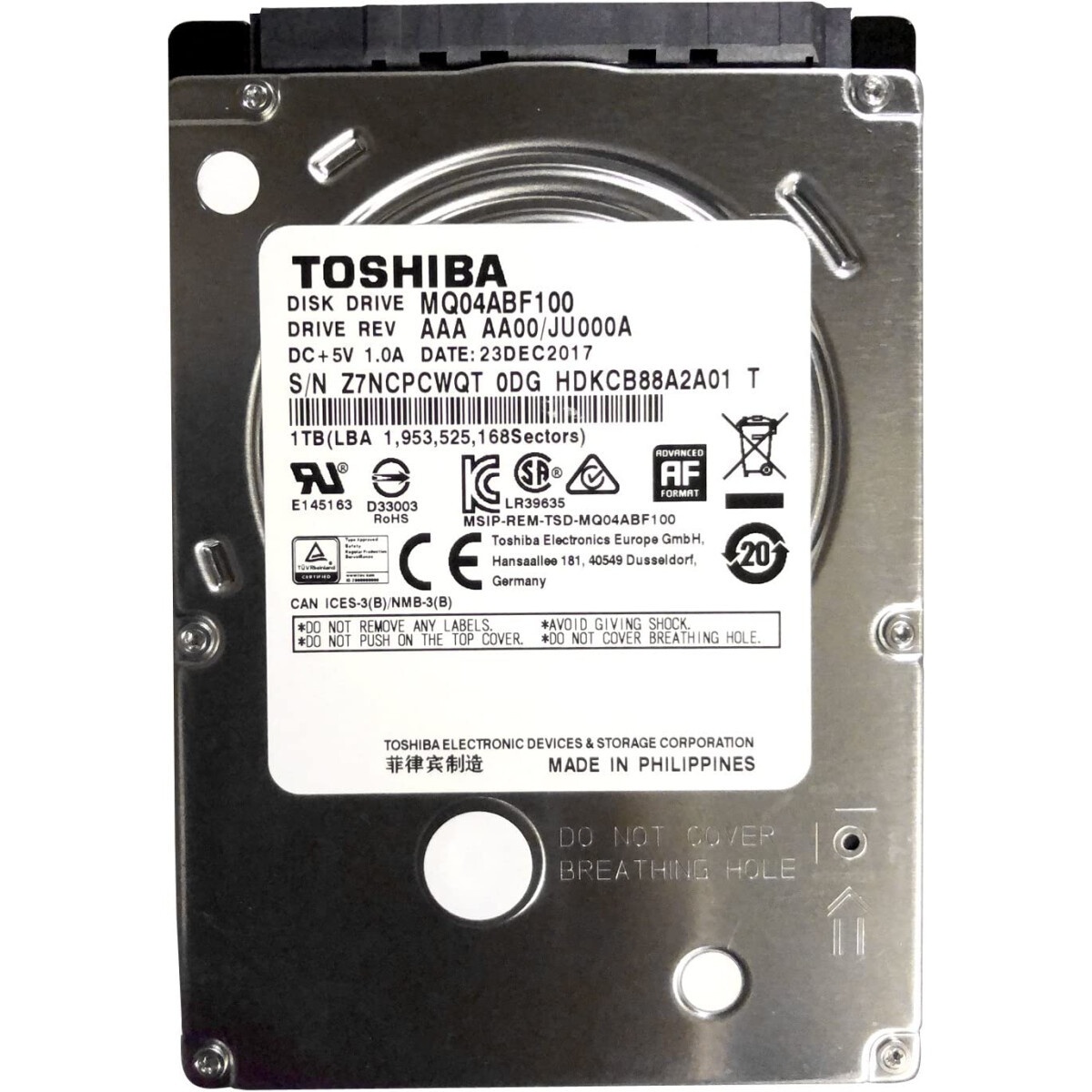 Жесткий диск Toshiba SATA 1TB 2.5" 6.0 Gbit/s 5400 rpm 8Mb OFFICIAL RECERTIFIED 1 year warranty (rep