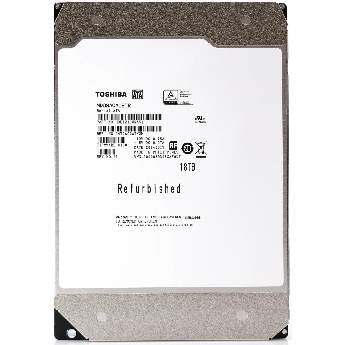 Жесткий диск Toshiba SATA 18TB 3.5" 6.0 Gbit/s 7200 rpm 512Mb  OFFICIAL RECERTIFIED 1 year warranty