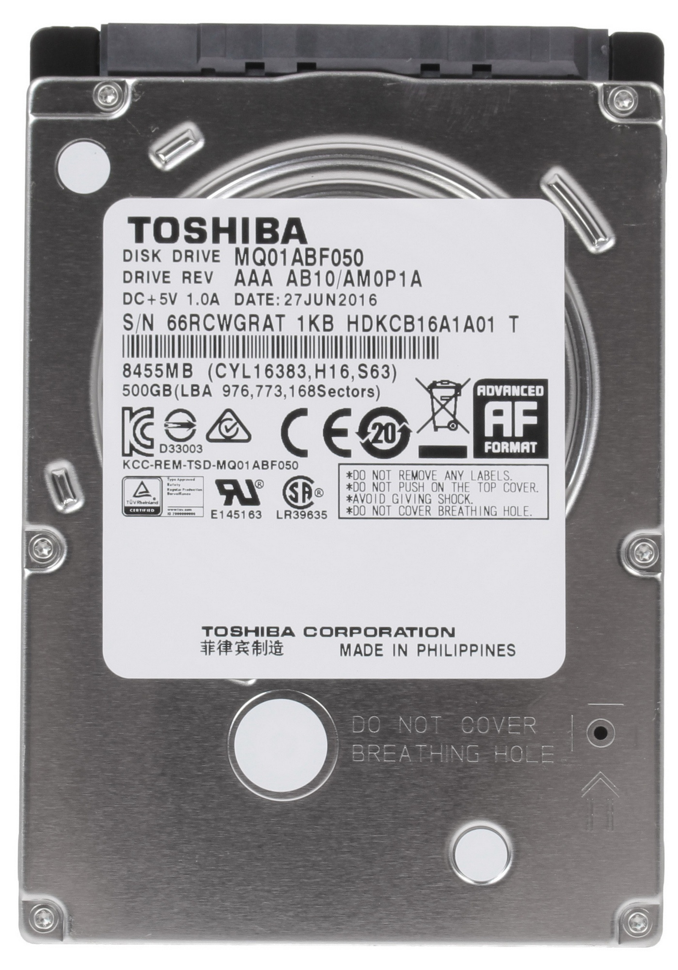 Жесткий диск Toshiba SATA-III 500Gb MQ01ABF050 (5400rpm) 8Mb 2.5"