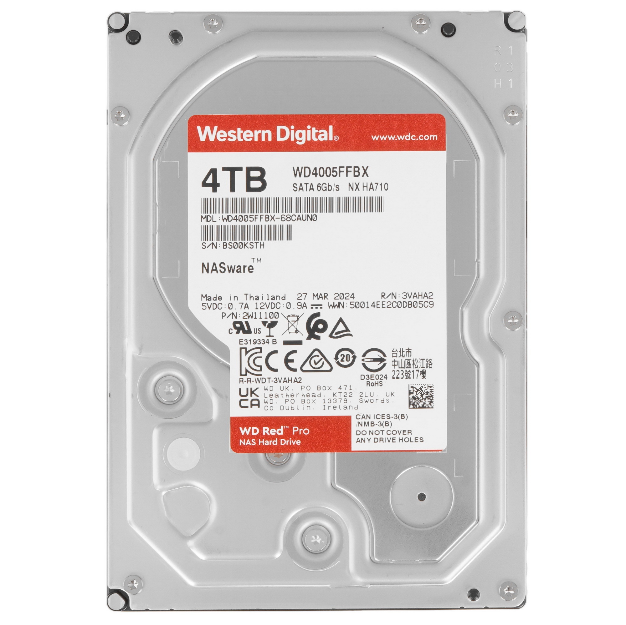 Жесткий диск WD Red Pro WD4005FFBX, 4ТБ, HDD, SATA III, 3.5"