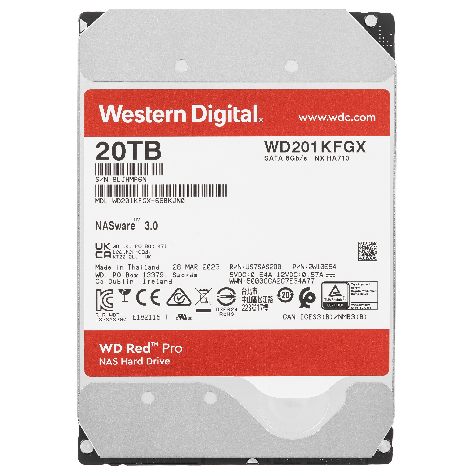 Жесткий диск 20TB 7200 RPM, SATA 6 Gb/s, CMR, 512 MB Cache,  3.5"; Red pro