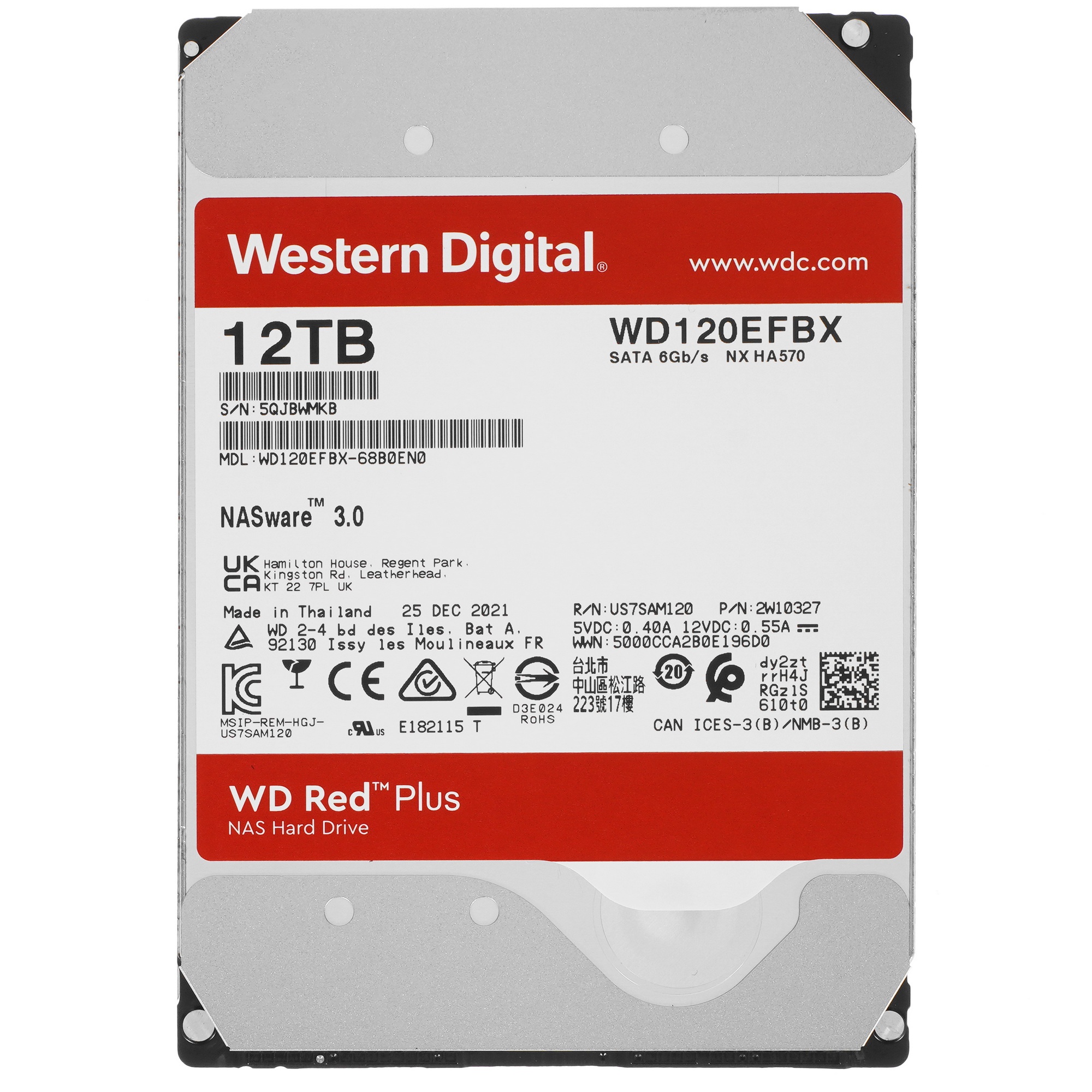 Жесткий диск Western Digital SATA 12TB 6GB/S 256MB RED WD120EFBX