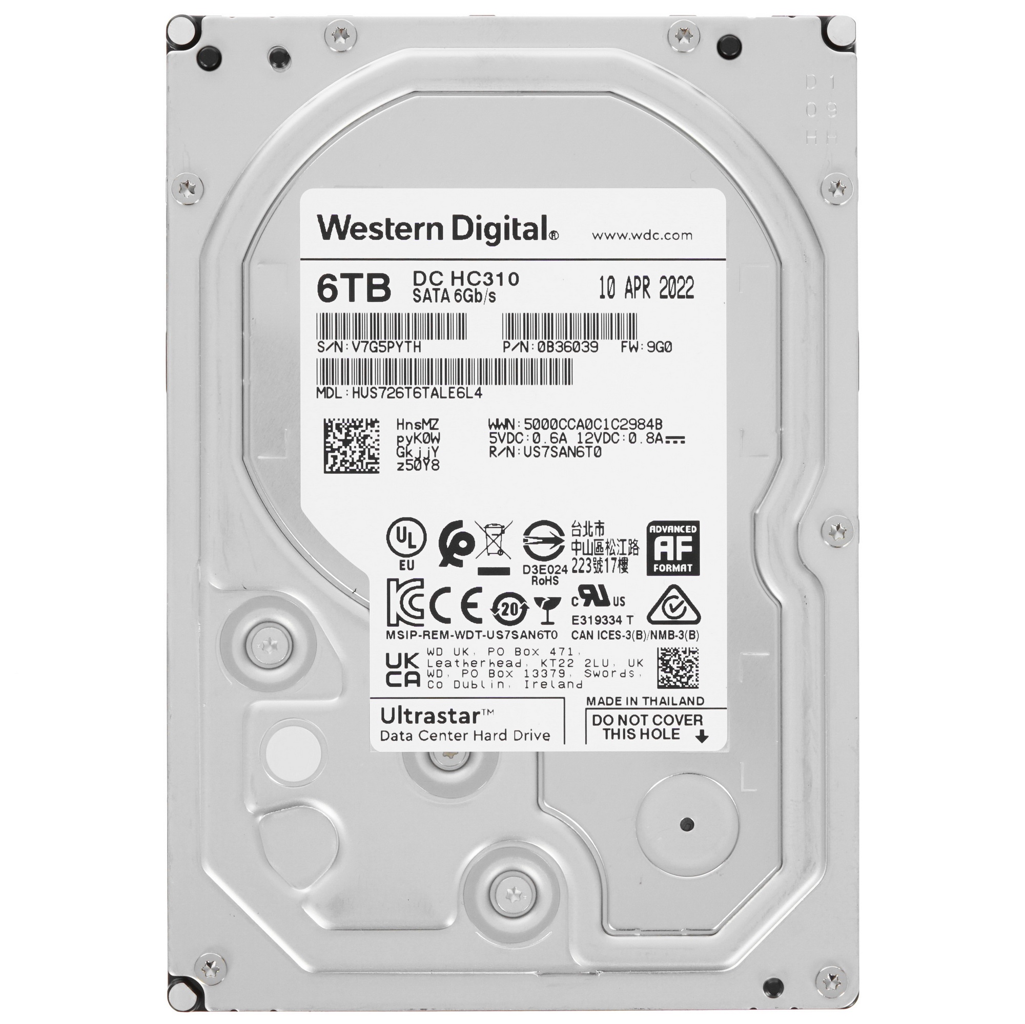 Жесткий диск Western Digital6Tb 7200rpm HGST SATA-III 0B36039 HUS726T6TALE6L4 Ultrastar 7K6 256Mb 3.