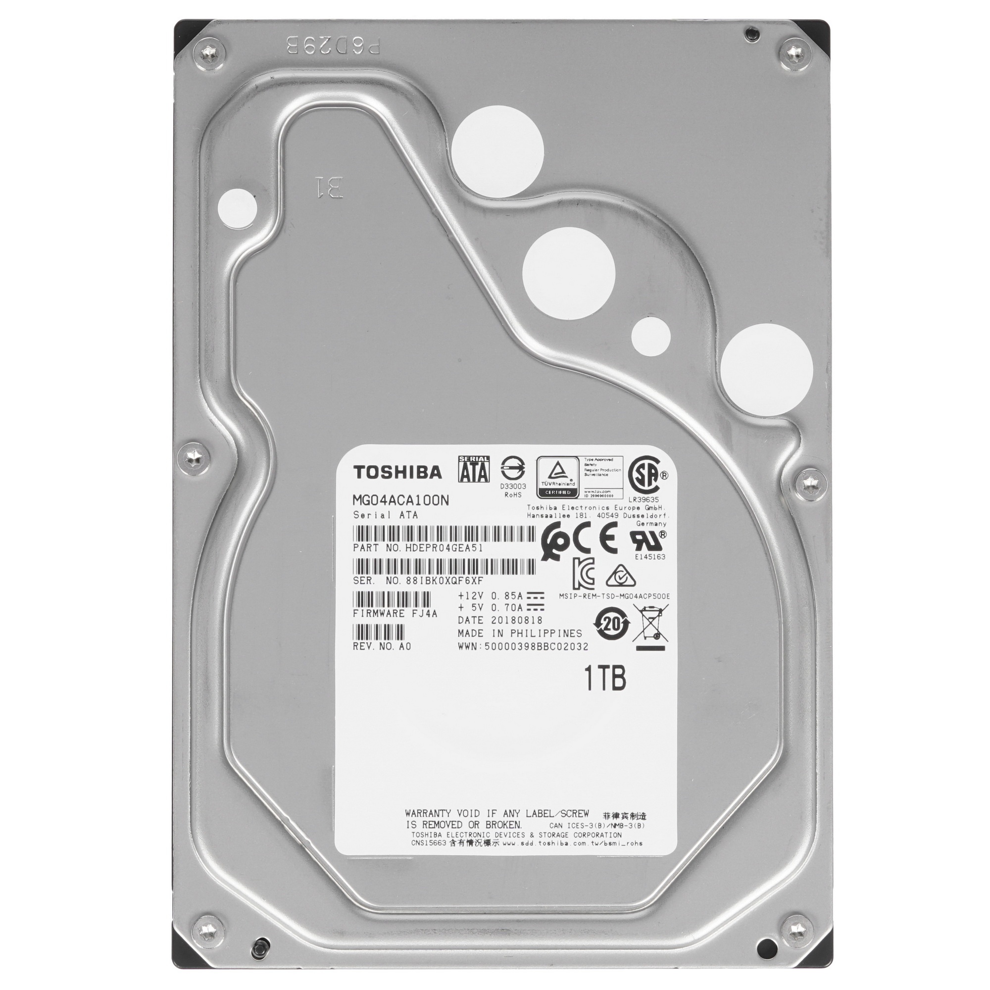 Жесткий диск Toshiba SATA 1TB 7200RPM 6GB/S 128MB MG04ACA100N  3.5