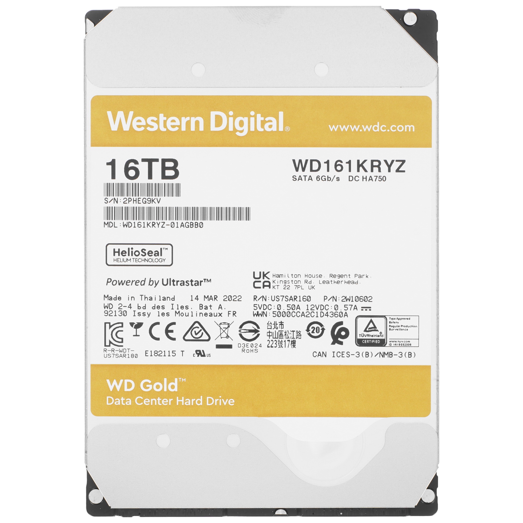 Жесткий диск Western Digital SATA 16TB 7200RPM 6GB/S 512MB GOLD WD161KRYZ