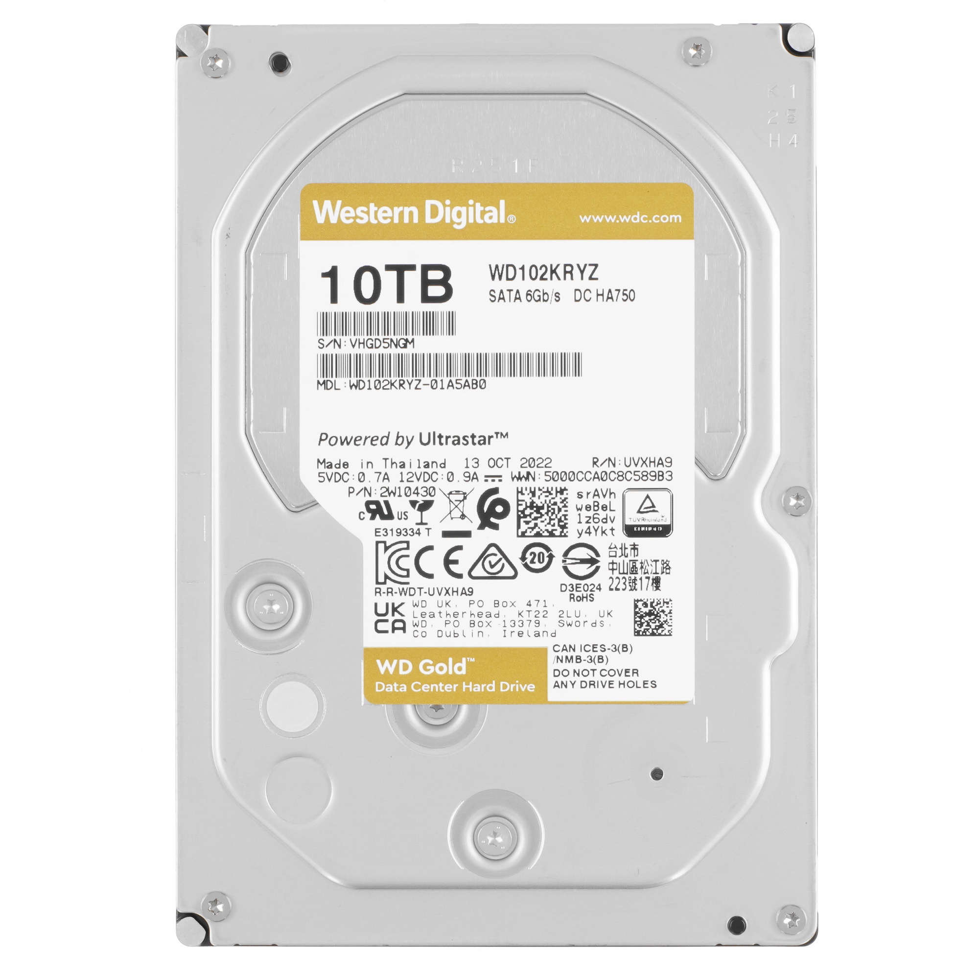 Жесткий диск Western Digital SATA 10TB 7200RPM 6GB/S 128MB GOLD WD102KRYZ