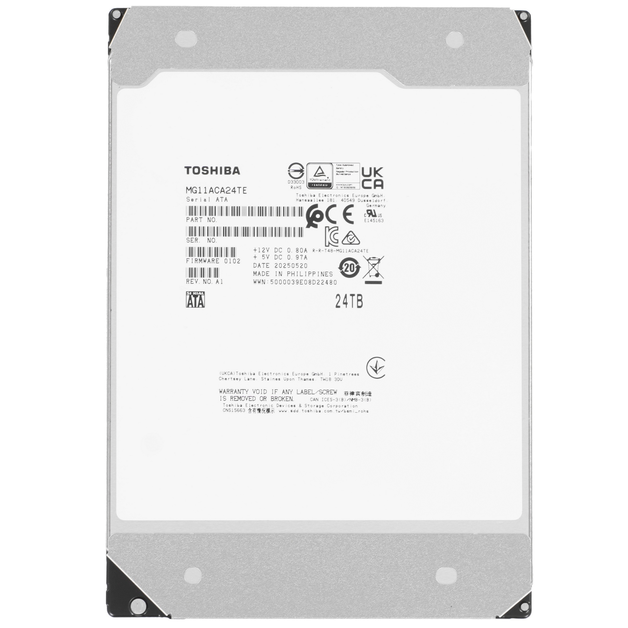 Жесткий диск серверный Toshiba 3.5" 24TB MG Series SATA3 6Gb/s 7200RPM  512MB Buffer