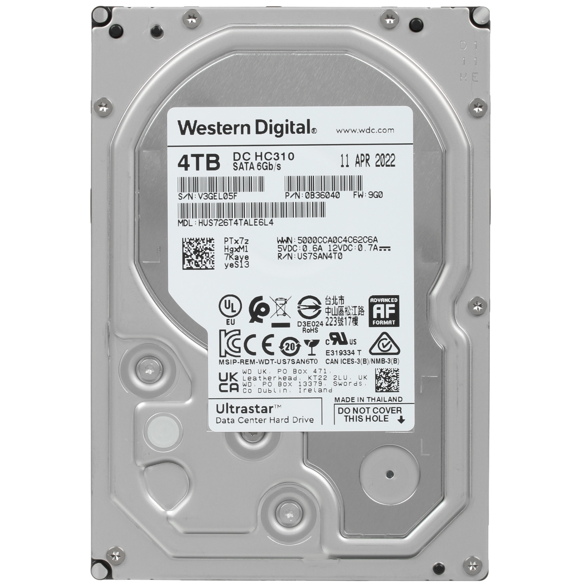 Жесткий диск Western Digital SATA 4TB 7200RPM 6GB/S 256MB 7K6 0B36040 HGST 3.5