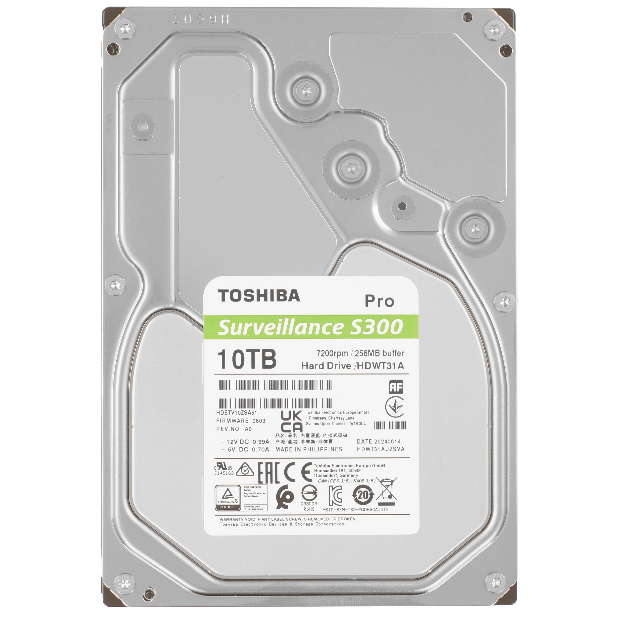 Жесткий диск Toshiba SATA-III 10Tb HDWT31AUZSVA Surveillance S300 (7200rpm) 256Mb 3.5"