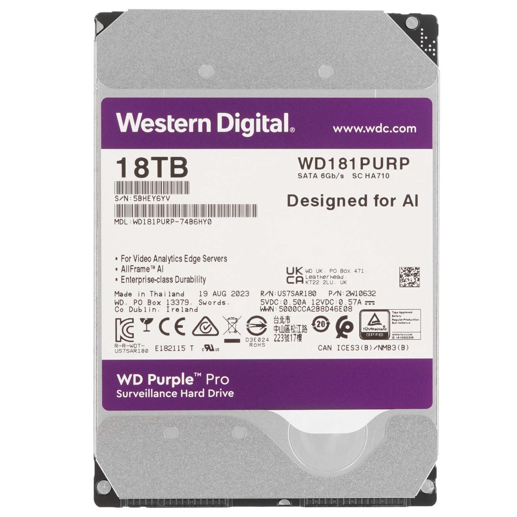 Жесткий диск Western Digital  Original SATA-III 18Tb WD181PURP Video Purple Pro (7200rpm) 512Mb 3.5"