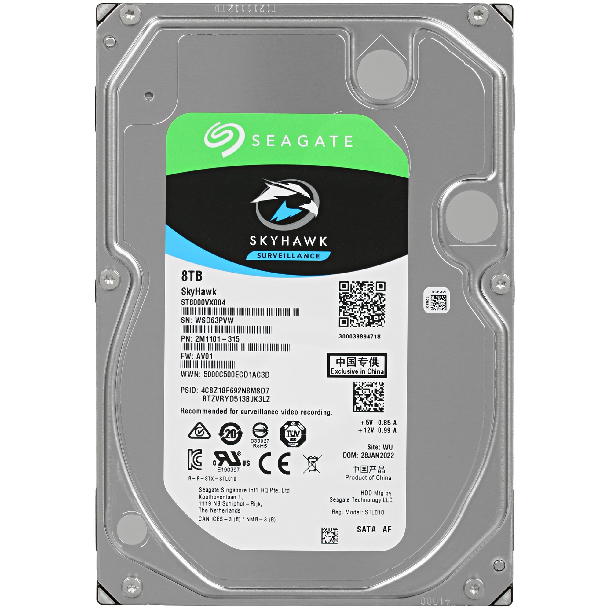 Жесткий диск SEAGATE SATA 8TB 7200RPM 6GB/S 256MB ST8000VX004 Skyhawk