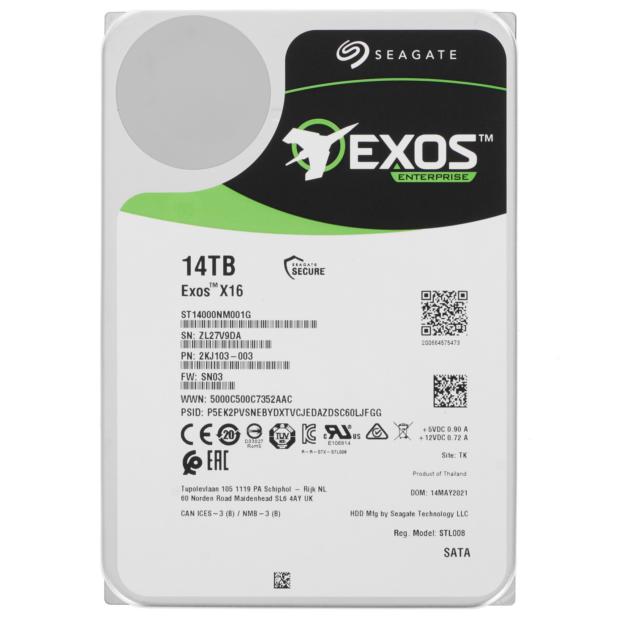 Жесткий диск SEAGATE SATA 14TB 7200RPM 6GB/S 256MB ST14000NM001G