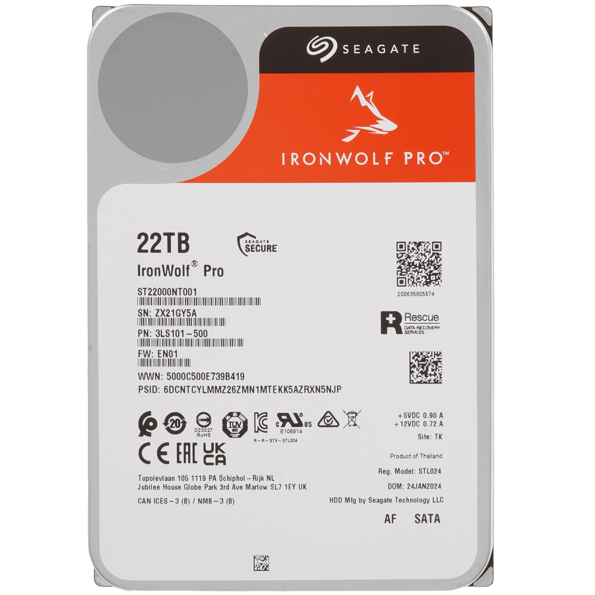 Жесткий диск Seagate SATA-III 22TB ST22000NT001 NAS Ironwolf Pro 512E (7200rpm) 512Mb 3.5"