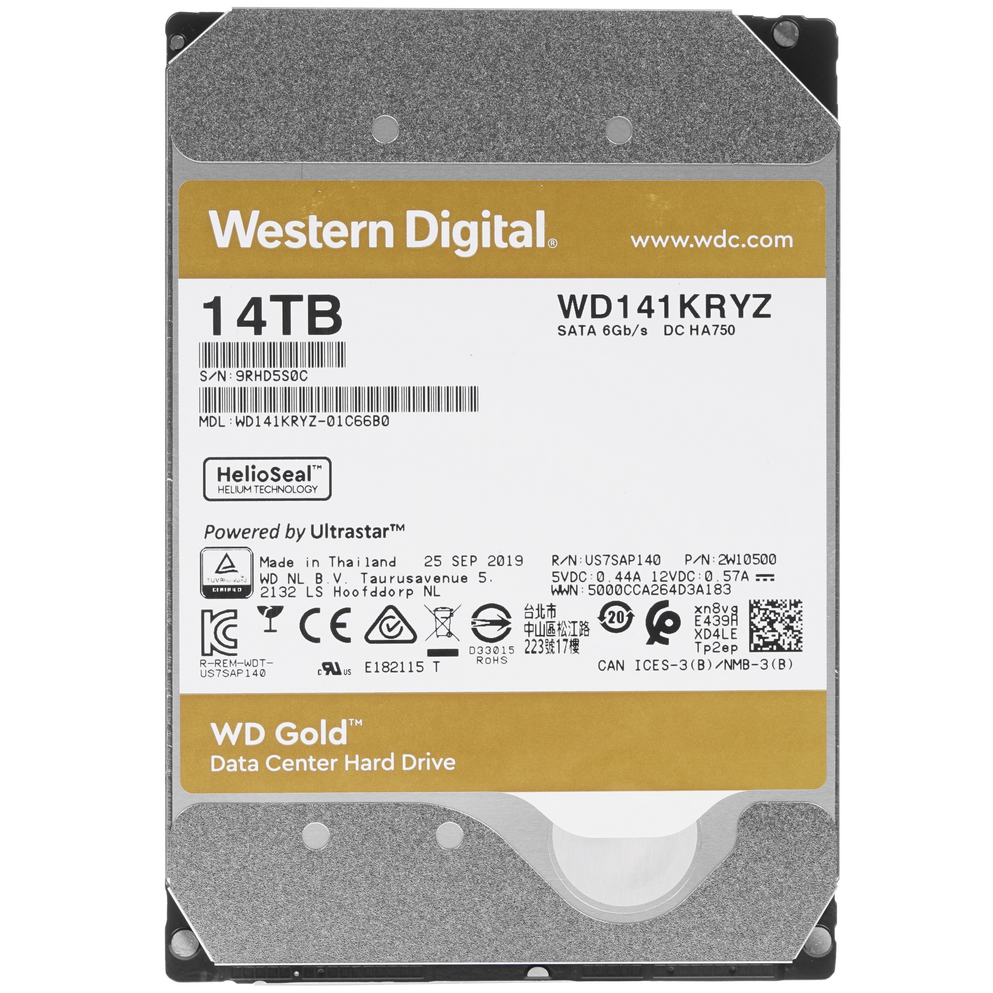 Жесткий диск WD GOLD WD141KRYZ 14ТБ 3,5" 7200RPM 256MB 512E (SATA-III)