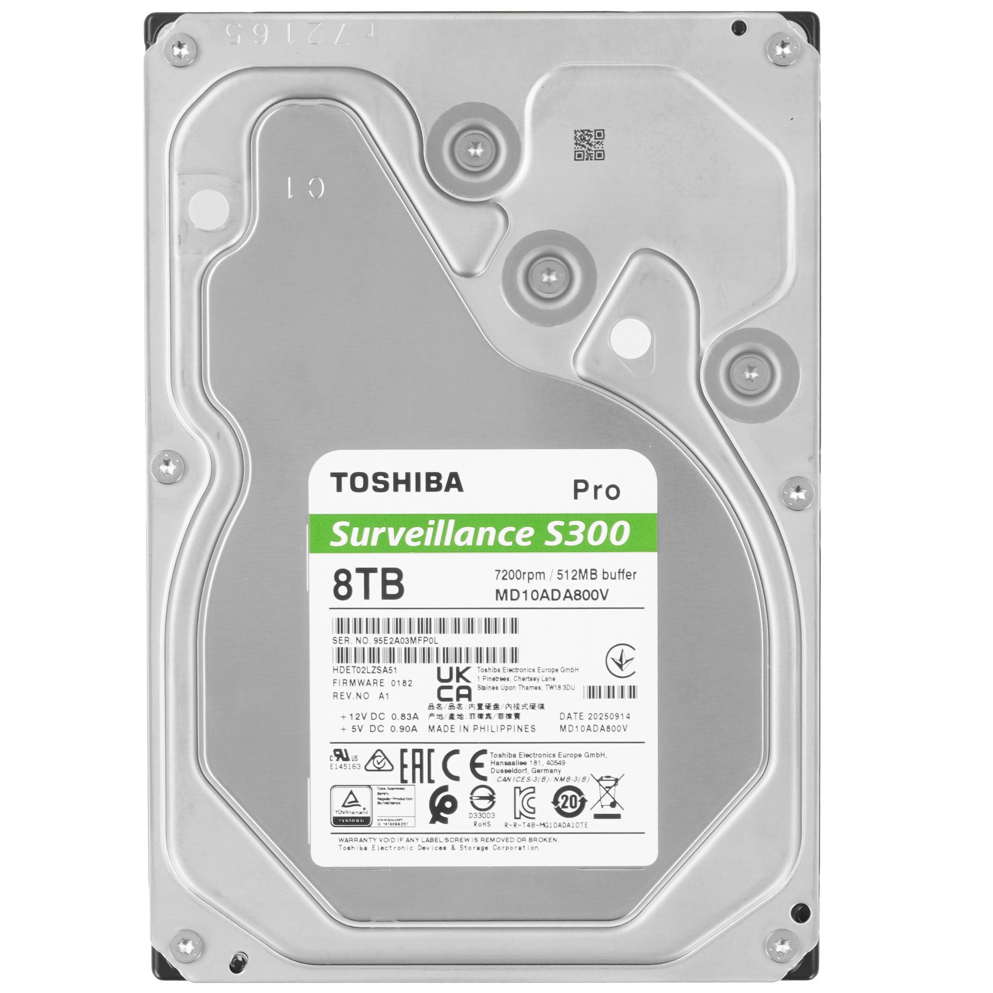 Жесткий диск Toshiba SATA-III 8TB MD10ADA800V Surveillance S300 Pro (7200rpm) 512Mb 3.5"