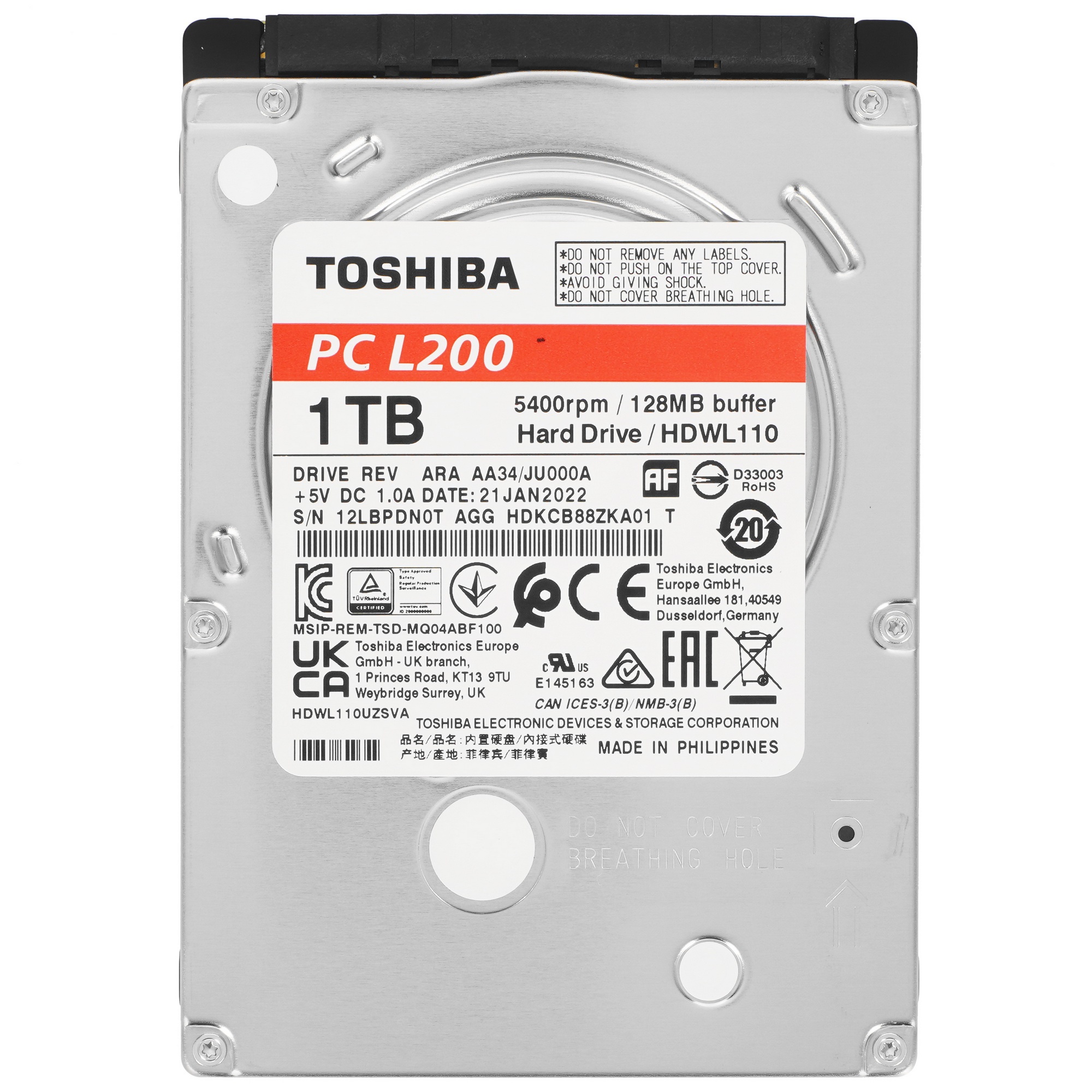 Жесткий диск Toshiba HDD  1Tb L200 Slim (7mm) 2,5" 5400RPM 128MB SATA-III