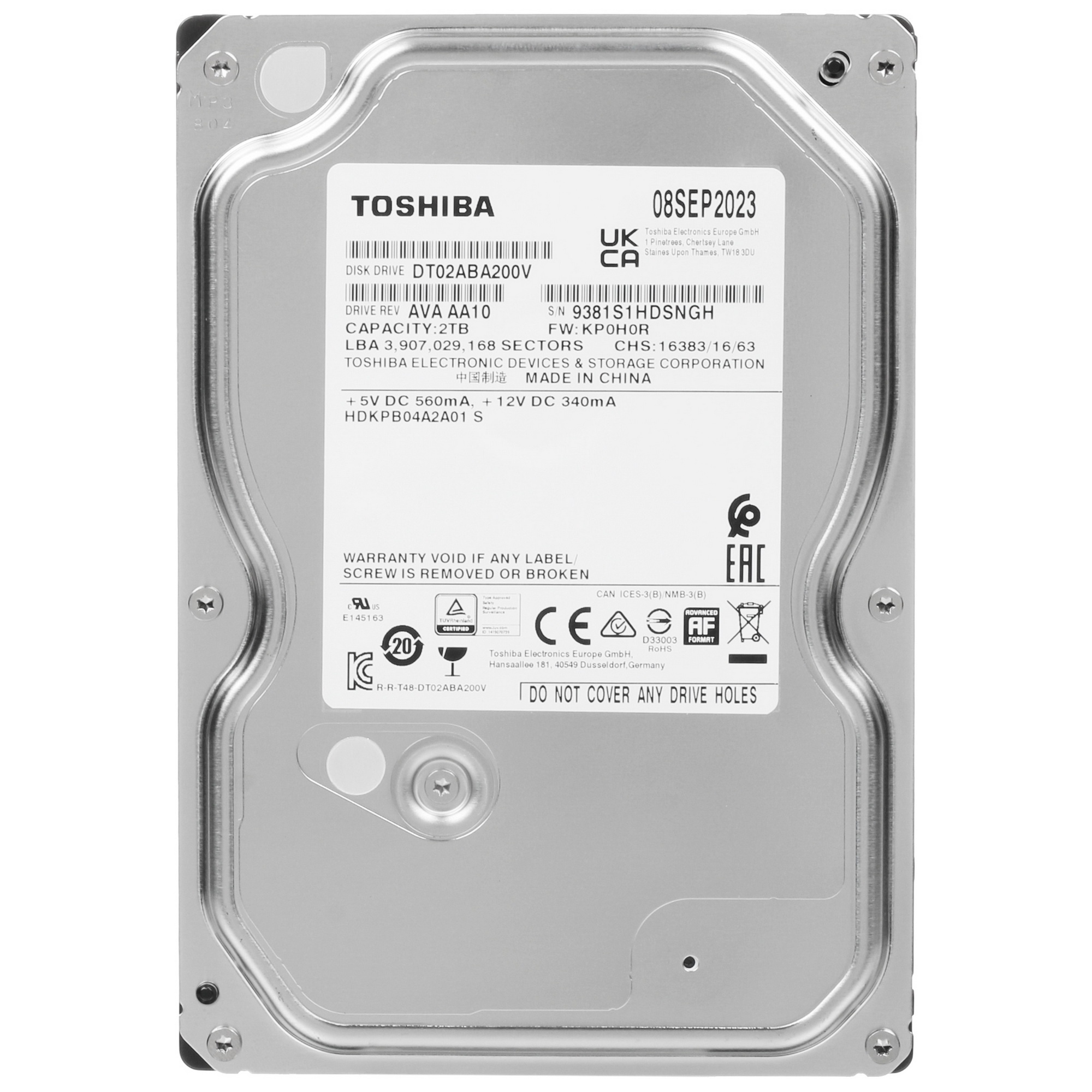 Жесткий диск Toshiba Surveillance HDD 3.5" SATA 2Tb, 5400rpm, 128MB buffer, 512e, SMR, DT02ABA200V,