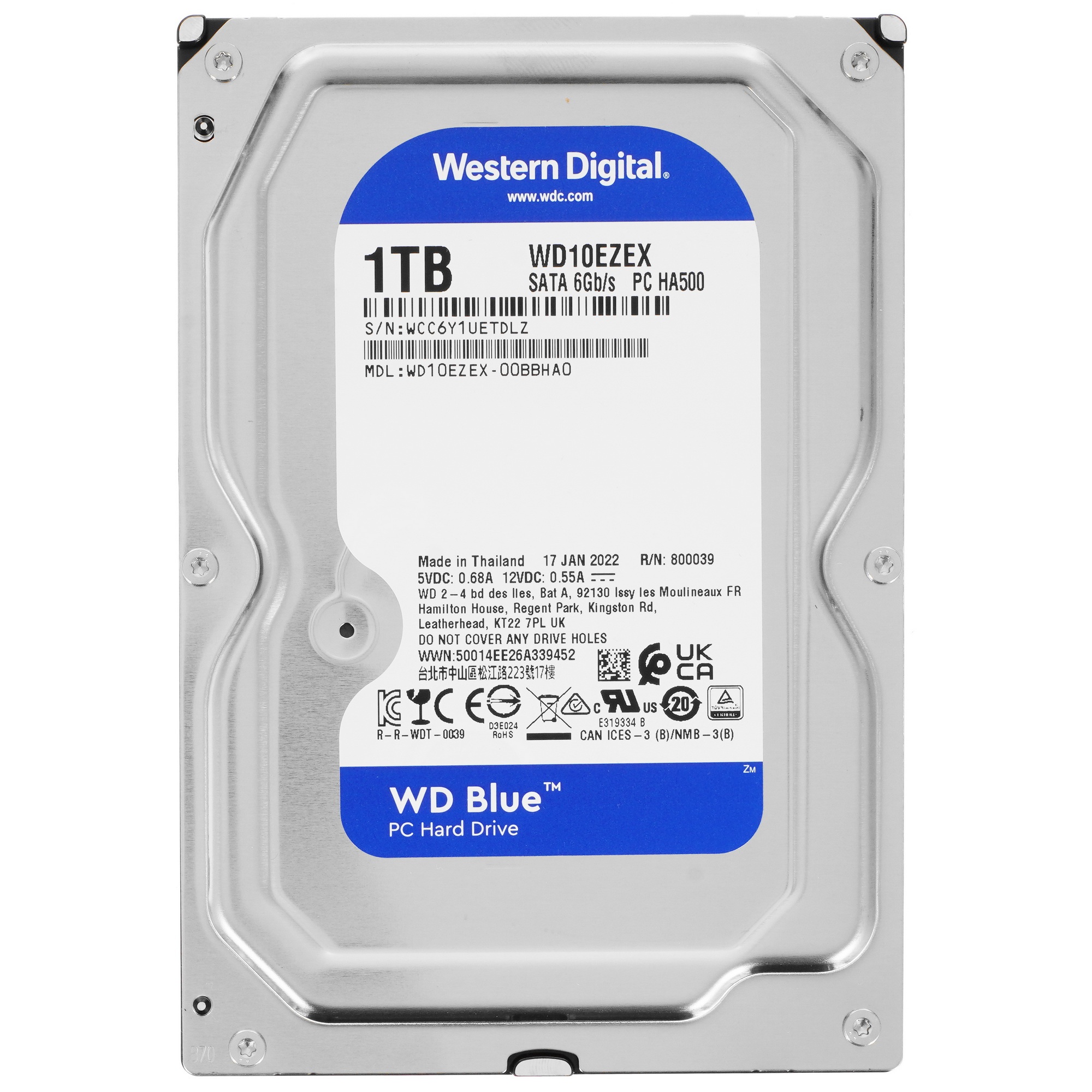 Жесткий диск WD SATA-III 1Tb WD10EZEX Desktop Caviar Blue (7200rpm) 64Mb 3.5"
